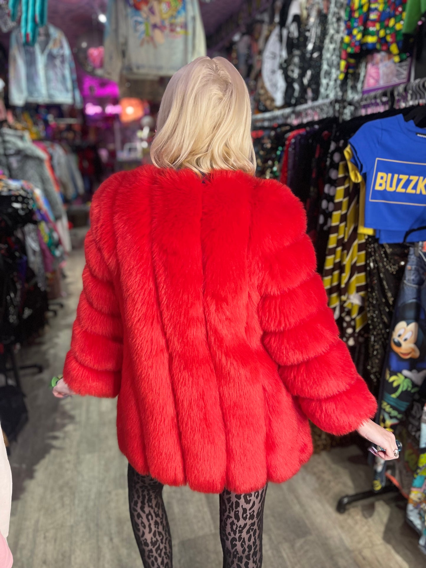 Vintage Y2K Red Faux Fur Chubby Coat - Spark Pretty
