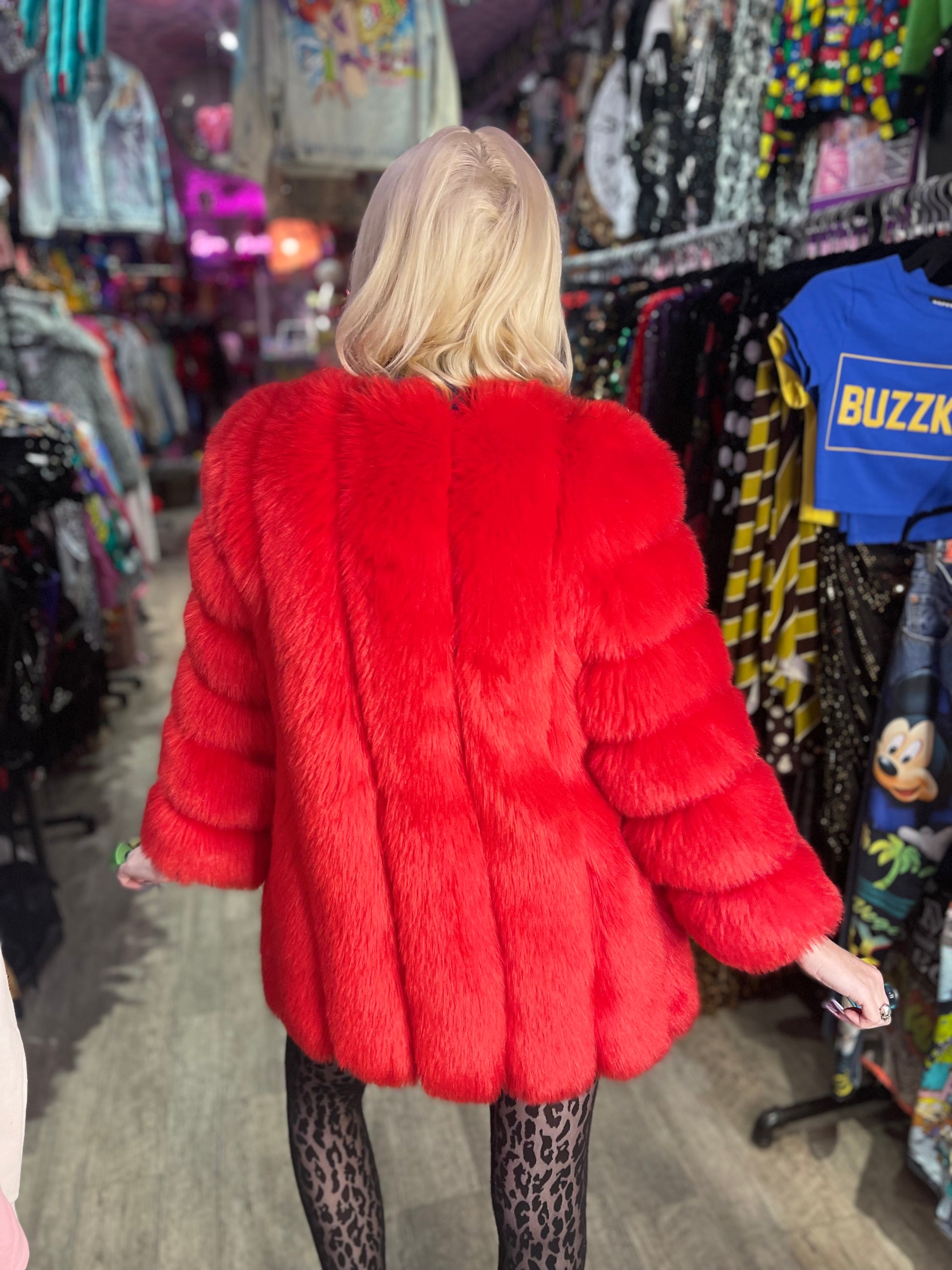Vintage Y2K Red Faux Fur Chubby Coat - Spark Pretty