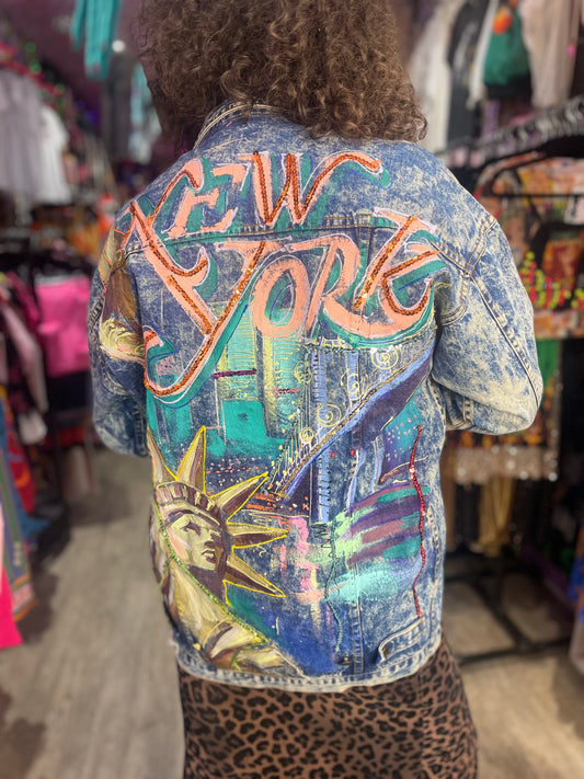 Vintage 80s Painted New York Jean Jacket