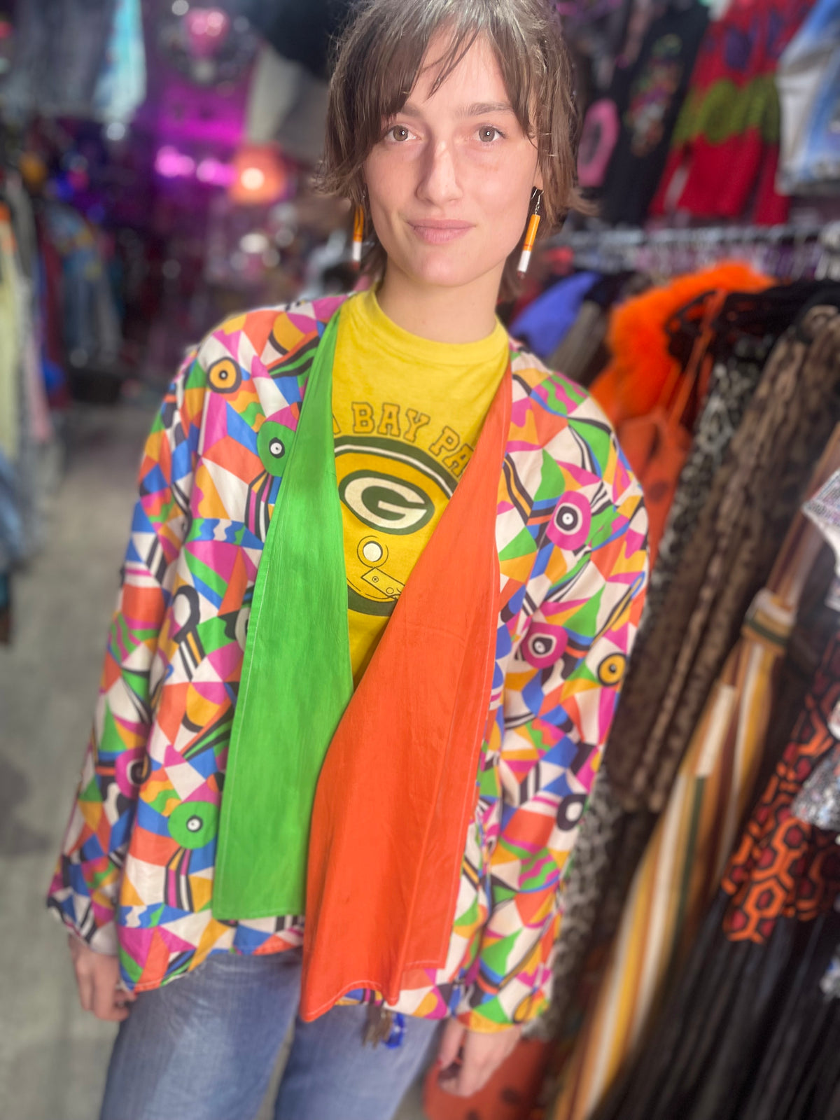 Vintage 80s Silk Geometric Kimono Jacket - Spark Pretty