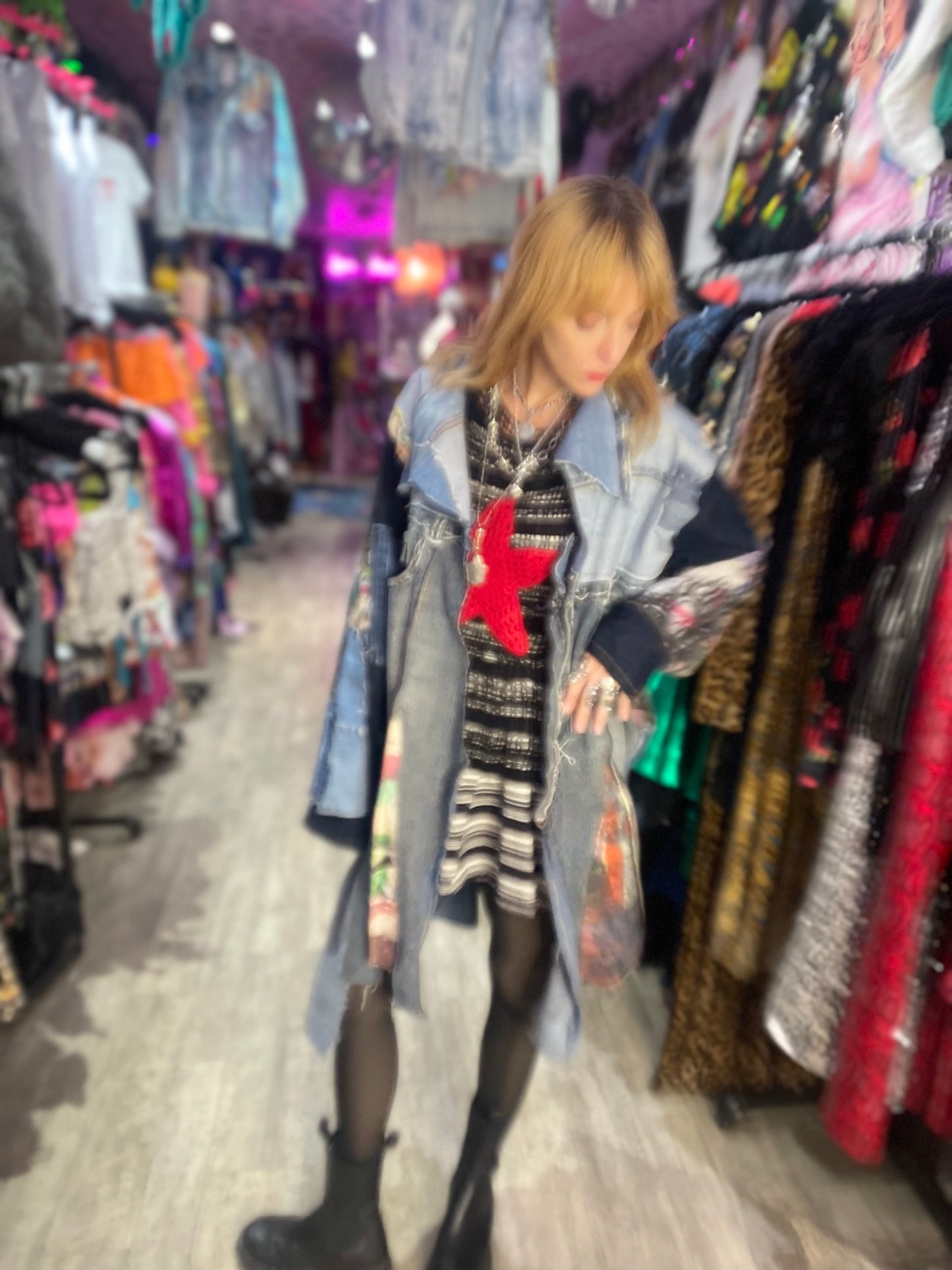Vintage Y2K Denim Patchwork Duster