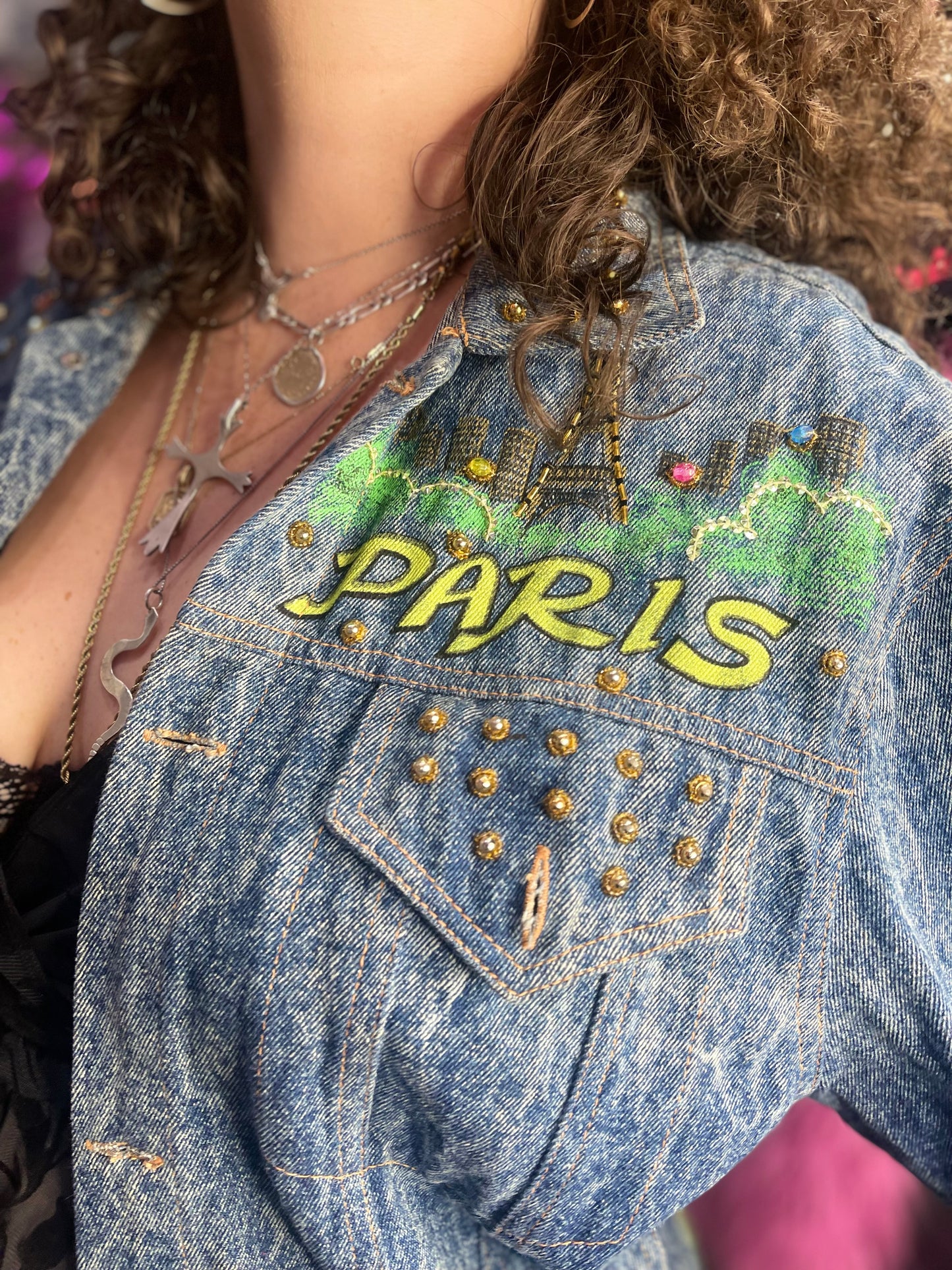 Vintage 80s Painted Paris Jean Jacket
