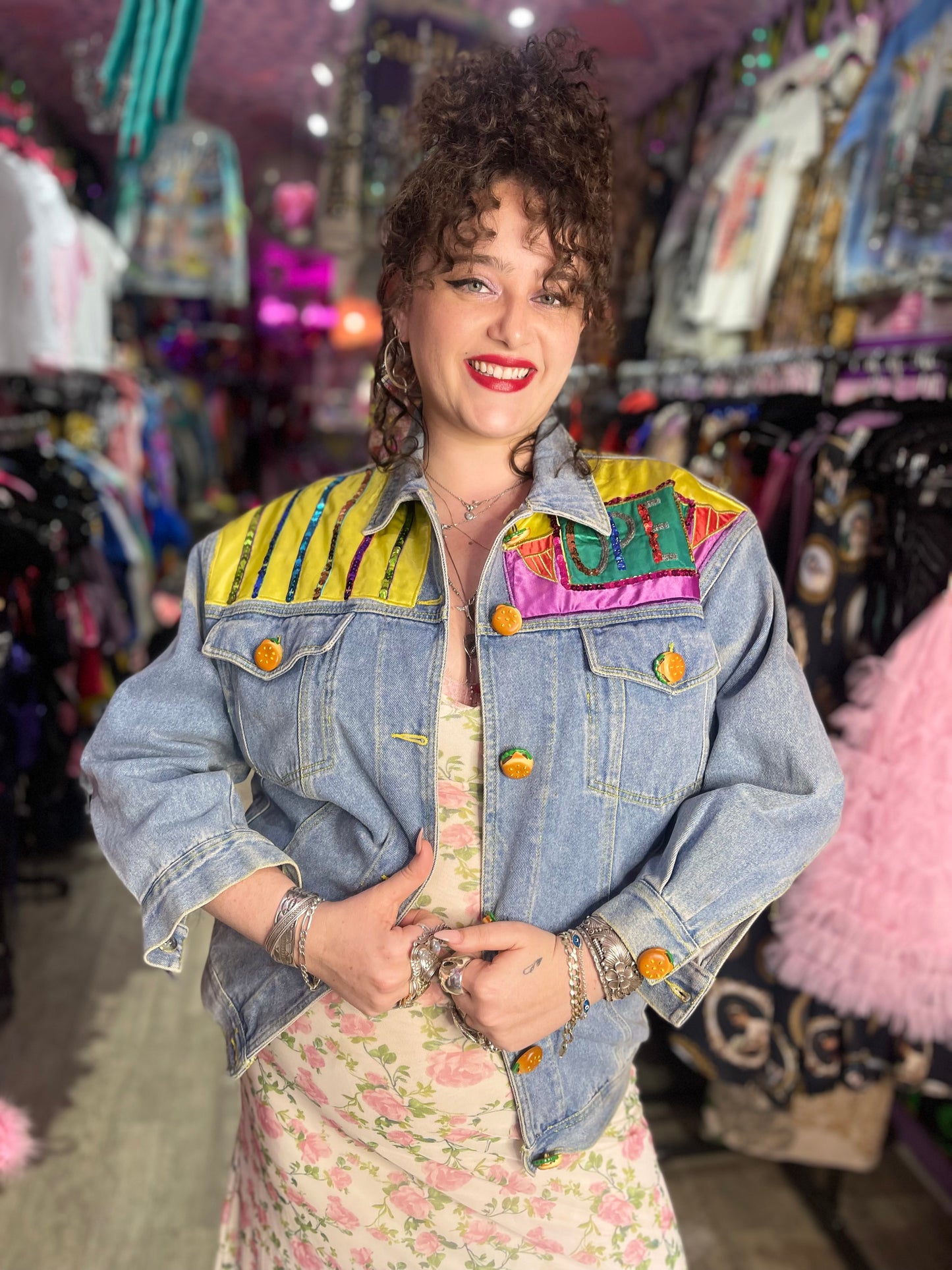Vintage 90s Sequin Diner Theme Jean Jacket - Spark Pretty