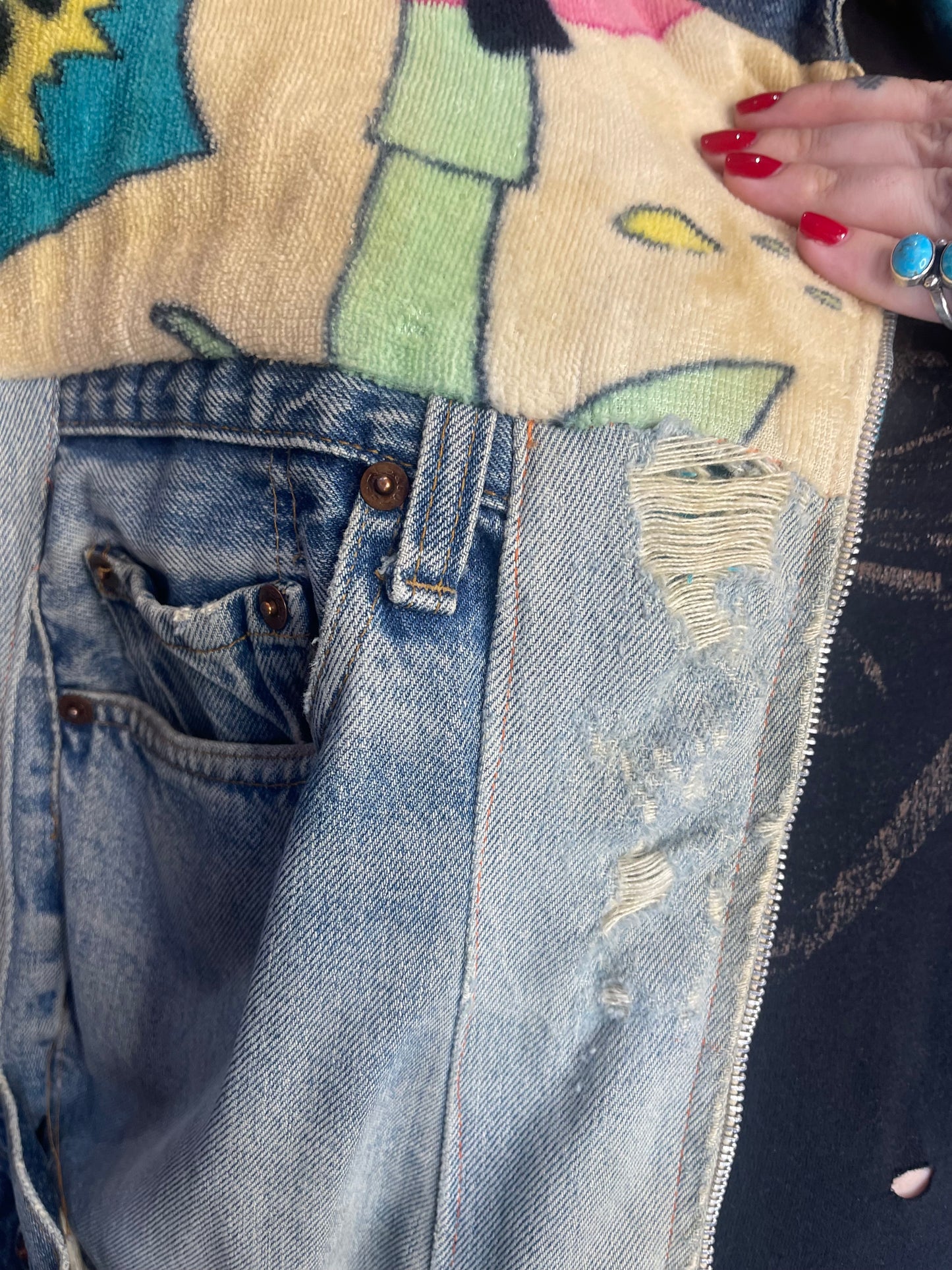 Vintage 80s Patchwork Pink Panther Jean Jacket