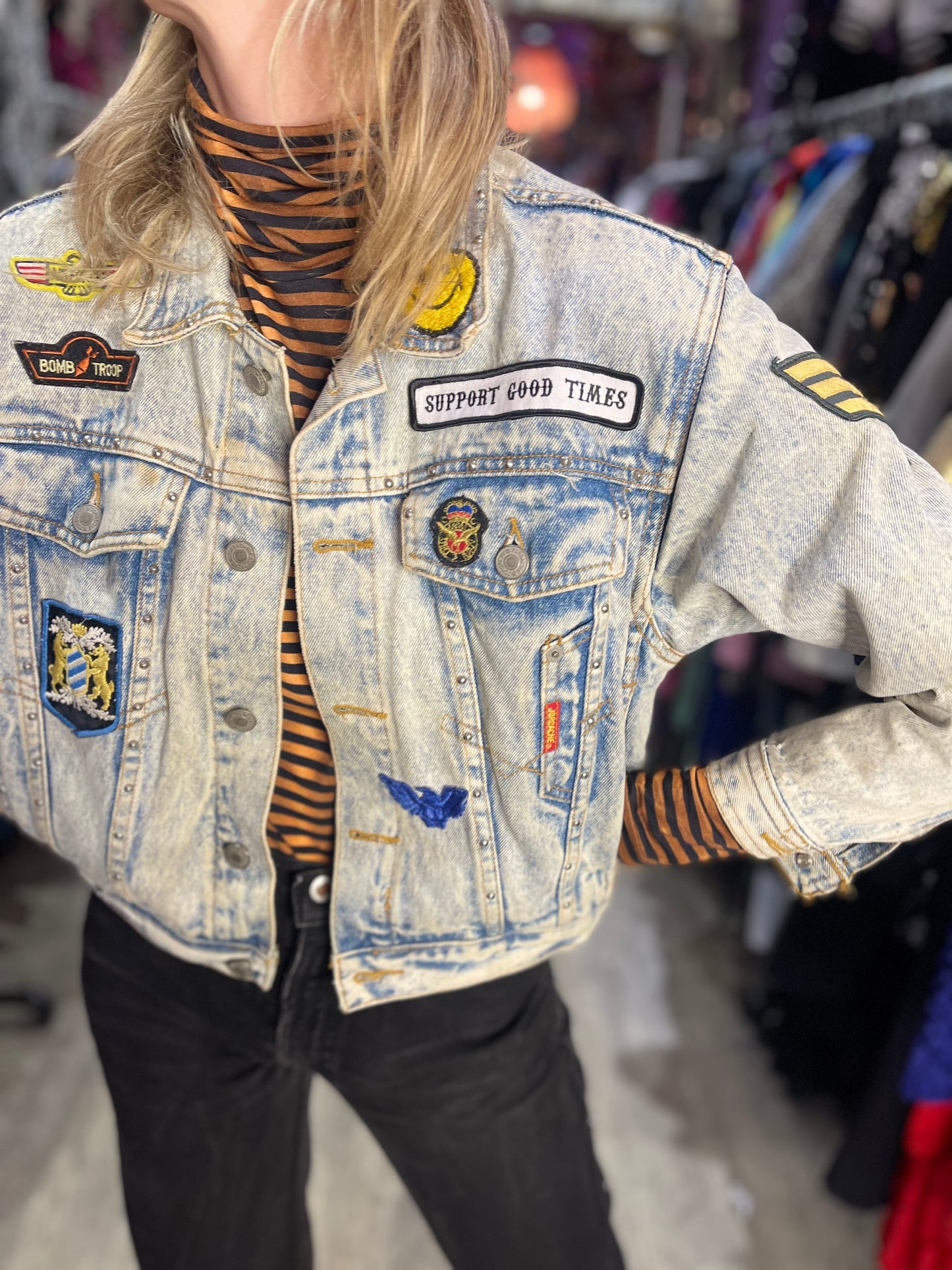 Vintage 80s Jean Jacket with Patches