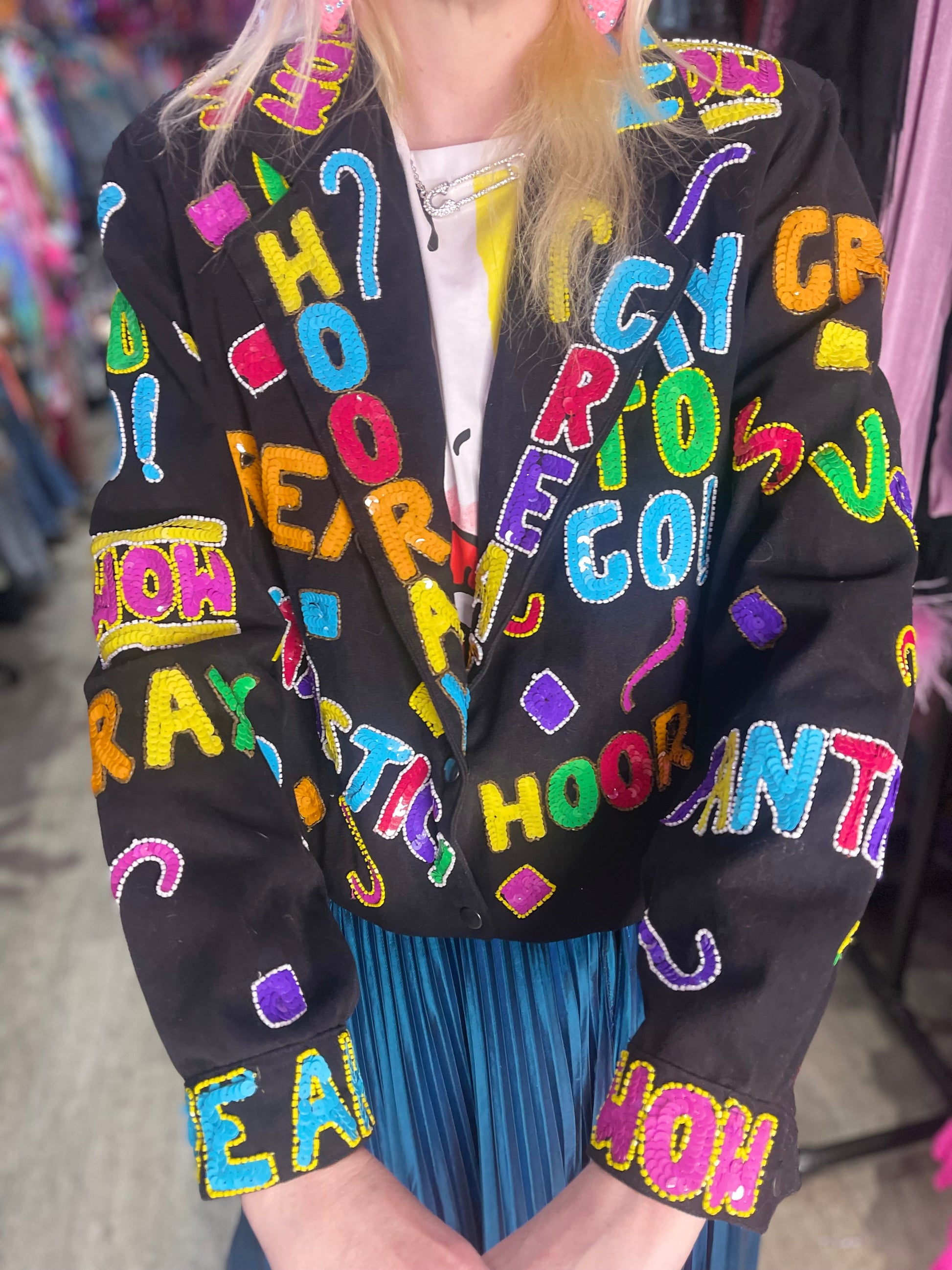Vintage 90s Sequin Happy Words Denim Jacket - Spark Pretty