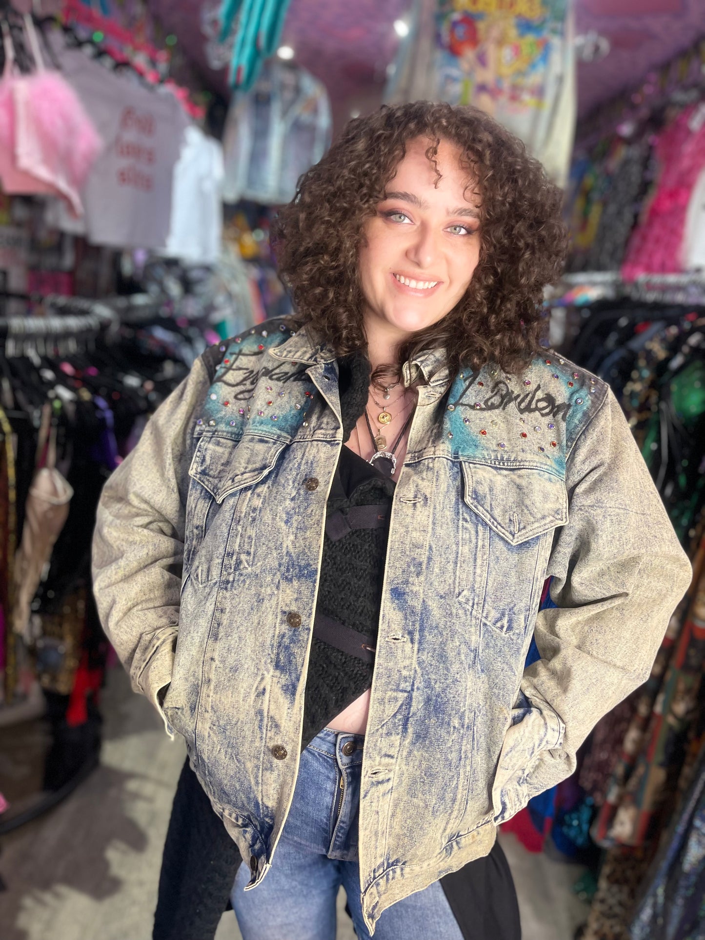 Vintage 80s Painted and Bedazzled London Jean Jacket - Spark Pretty