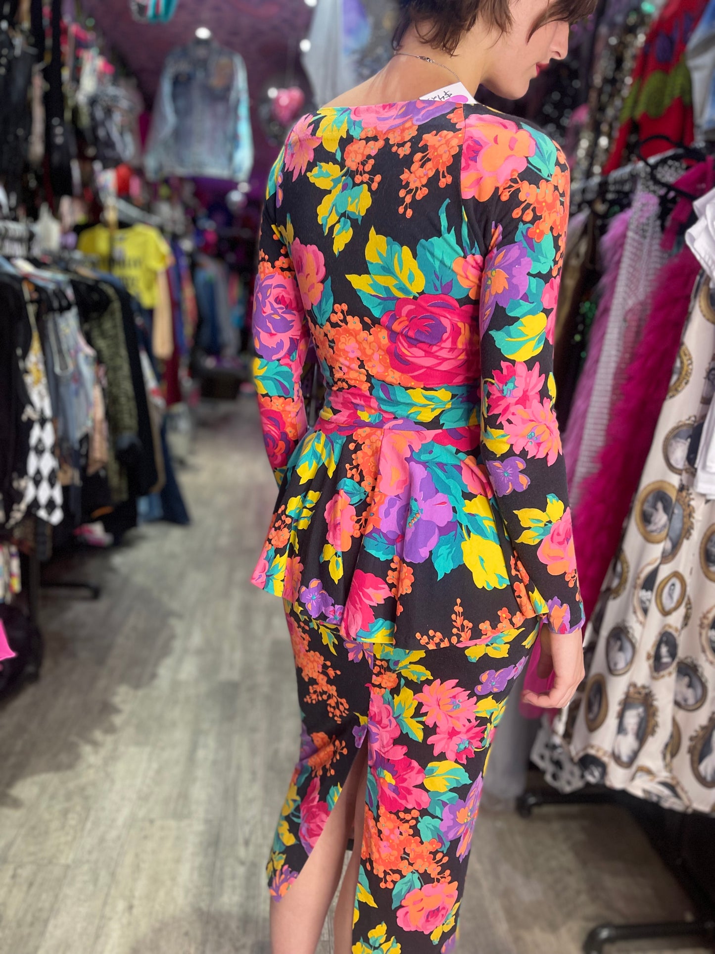 Vintage 80s Floral Punk Label Betsey Johnson Dress