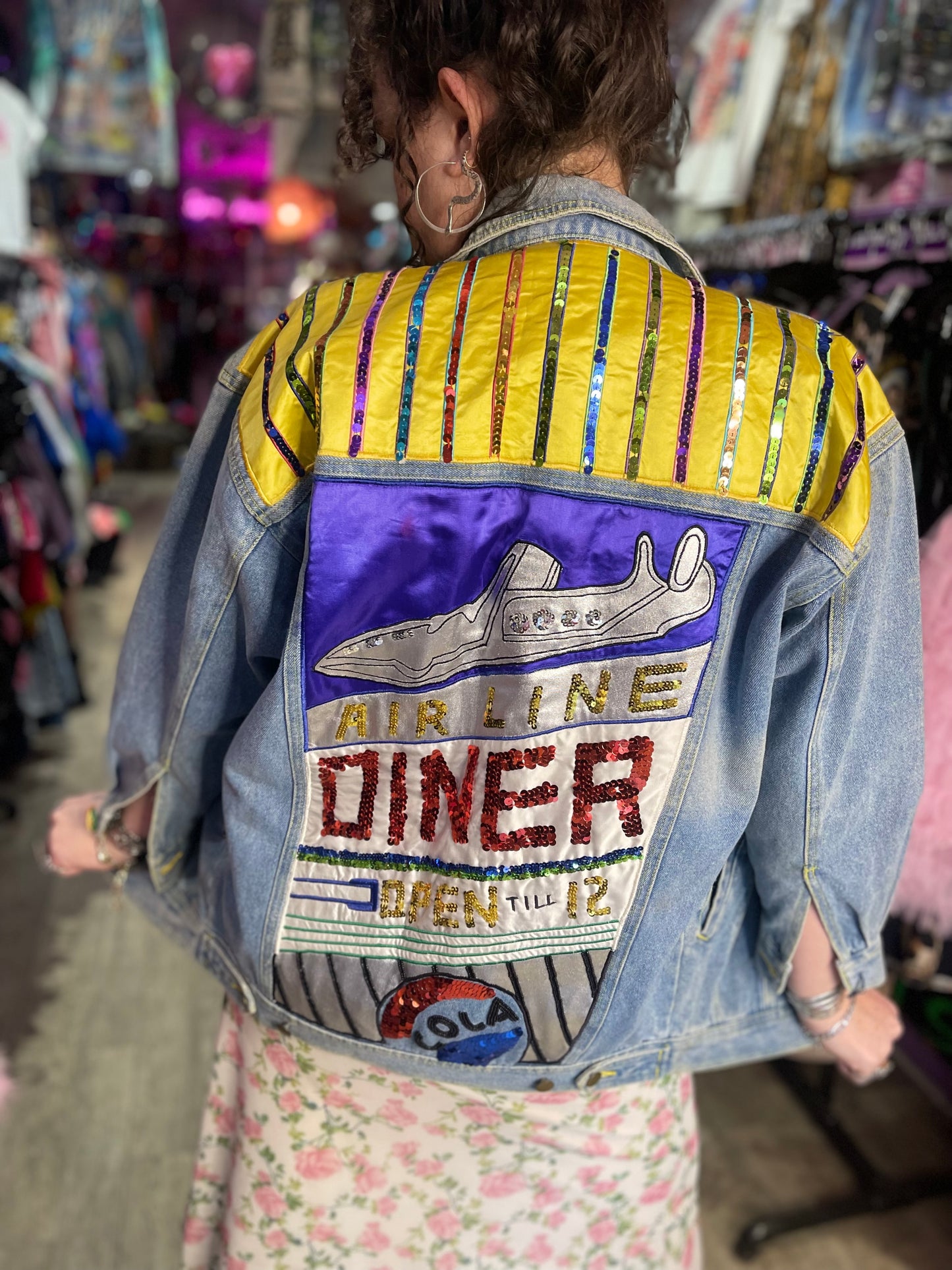 Vintage 90s Sequin Diner Theme Jean Jacket - Spark Pretty