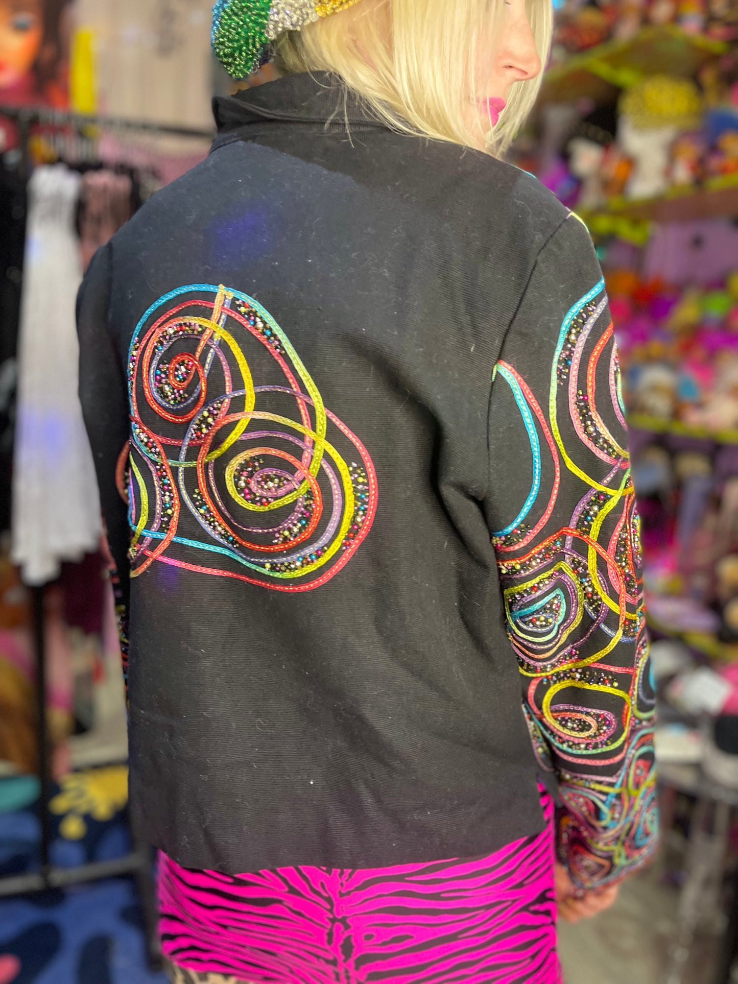 Vintage 90s Beaded Colorful Swirls Jacket
