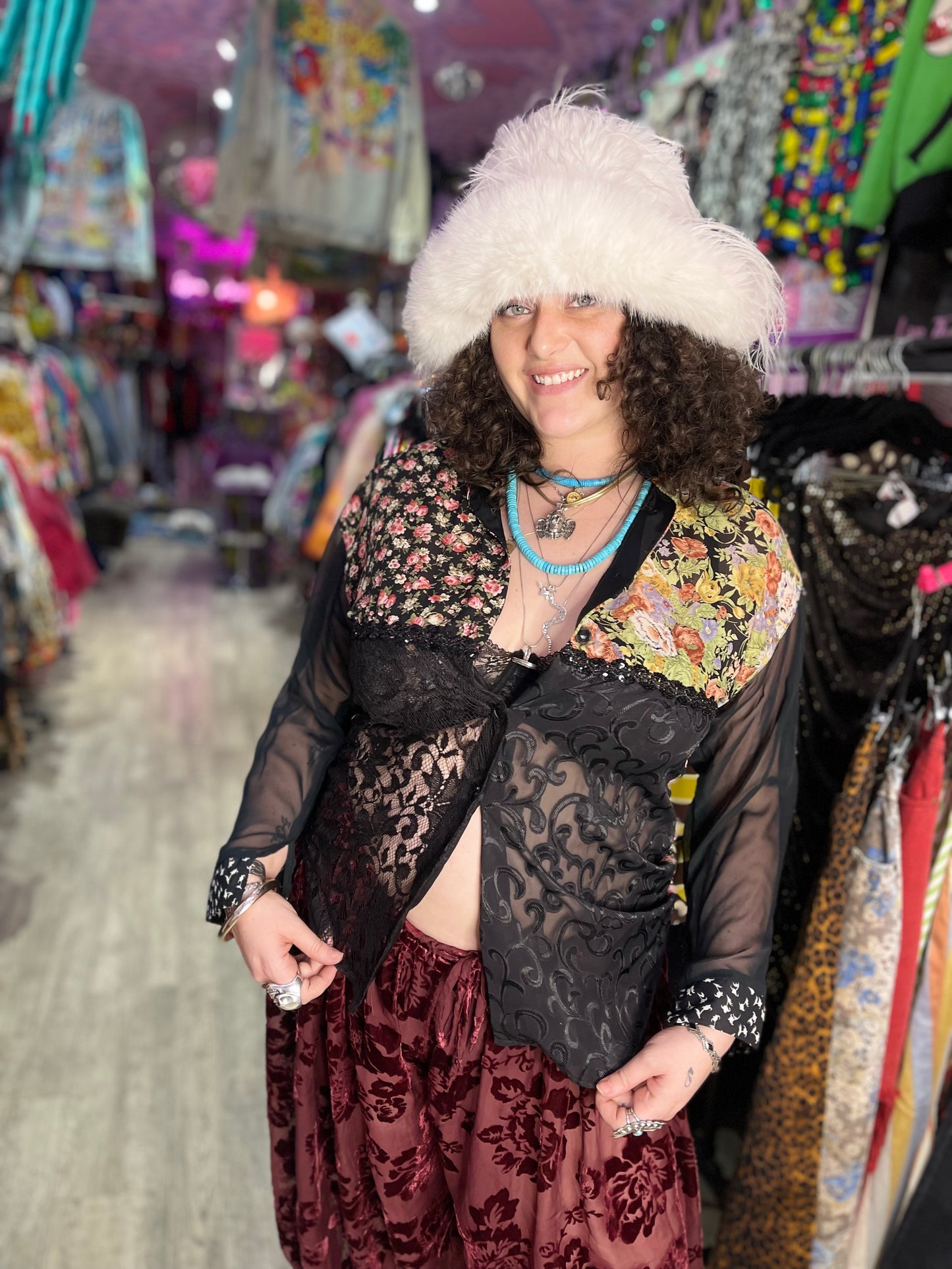 Vintage 90s Mix Print Semi Sheer Blouse - Spark Pretty