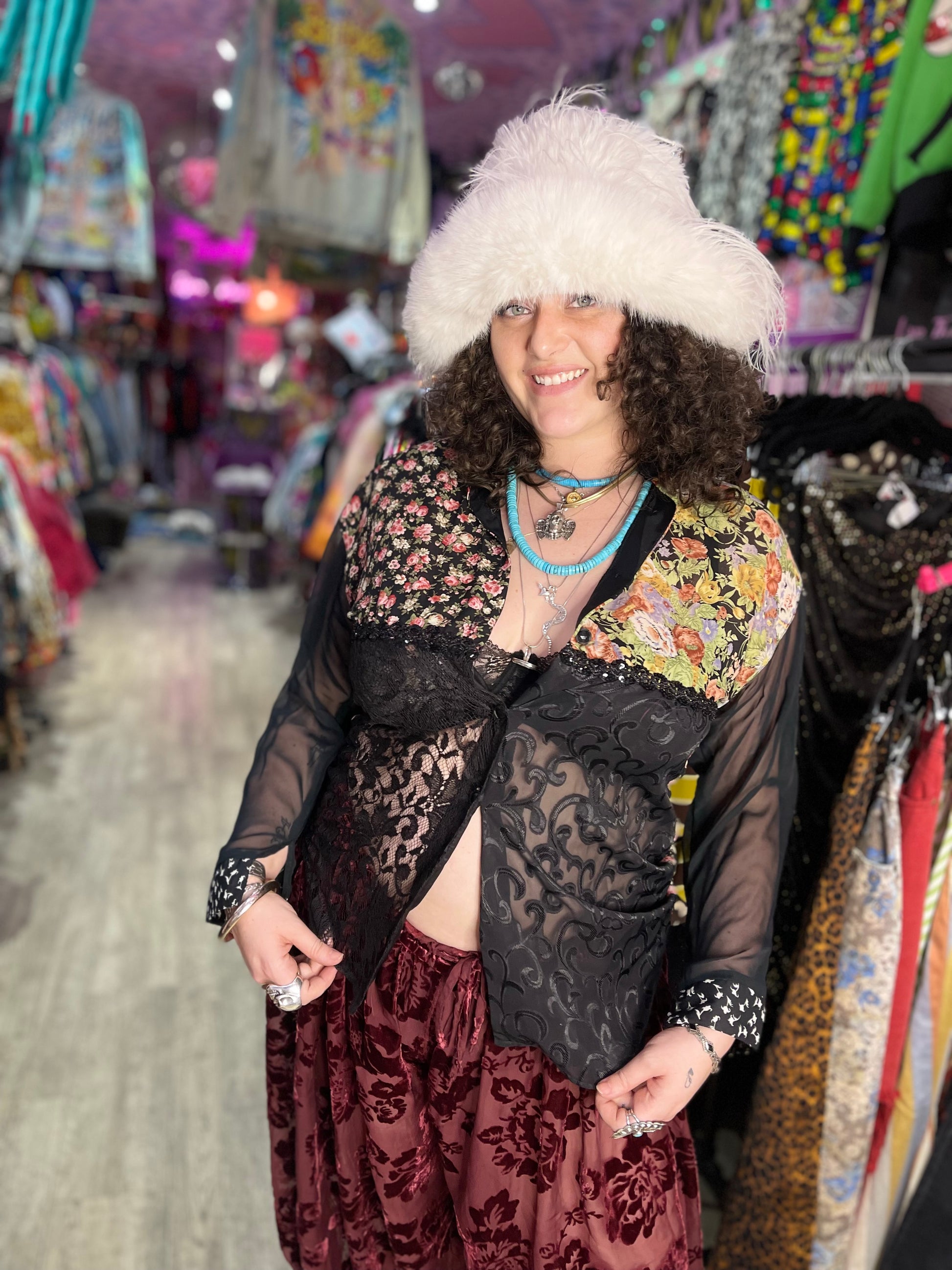 Vintage 90s Mix Print Semi Sheer Blouse - Spark Pretty