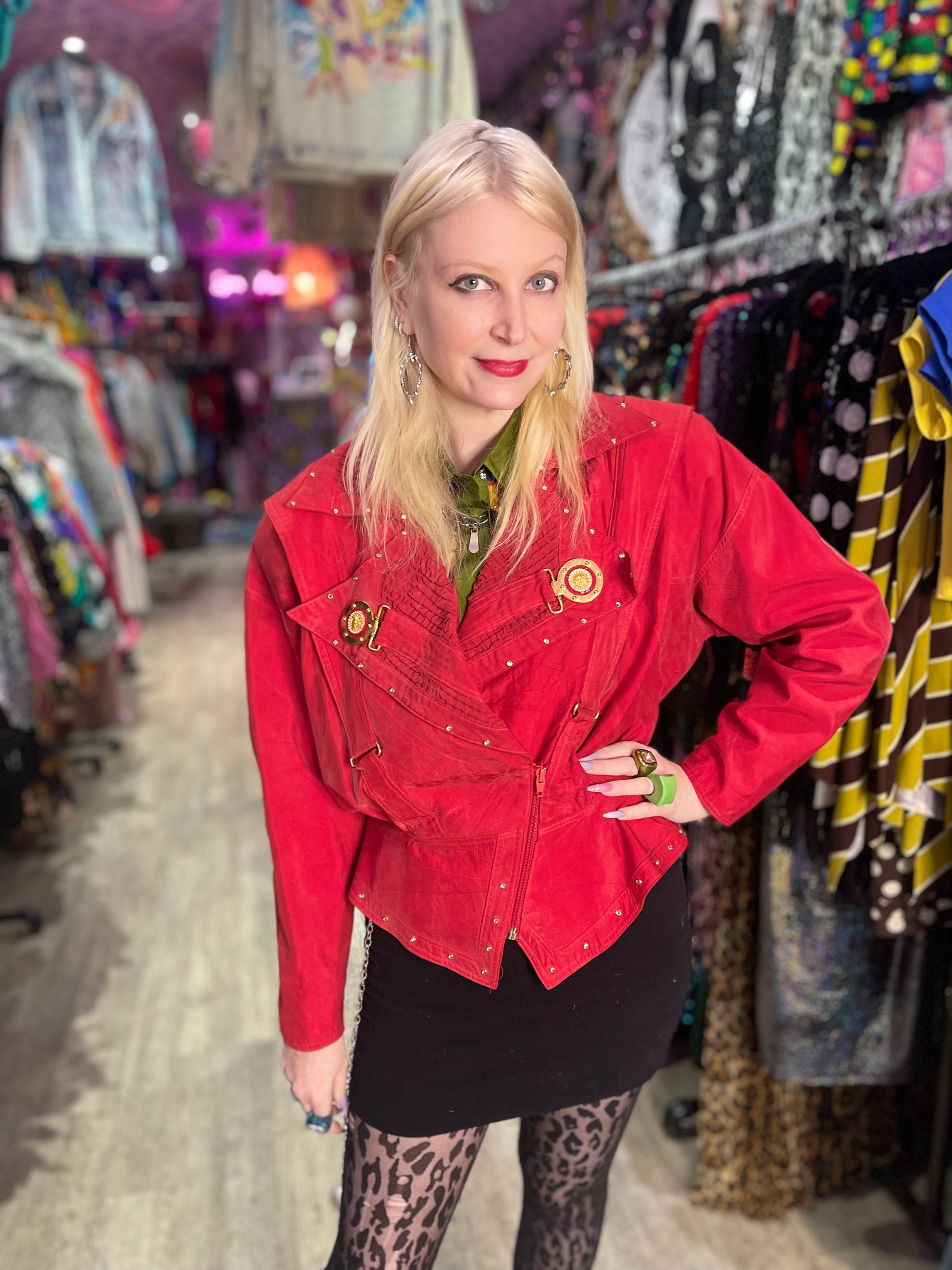 Vintage 90s Bedazzled Studded Red Jacket - Spark Pretty