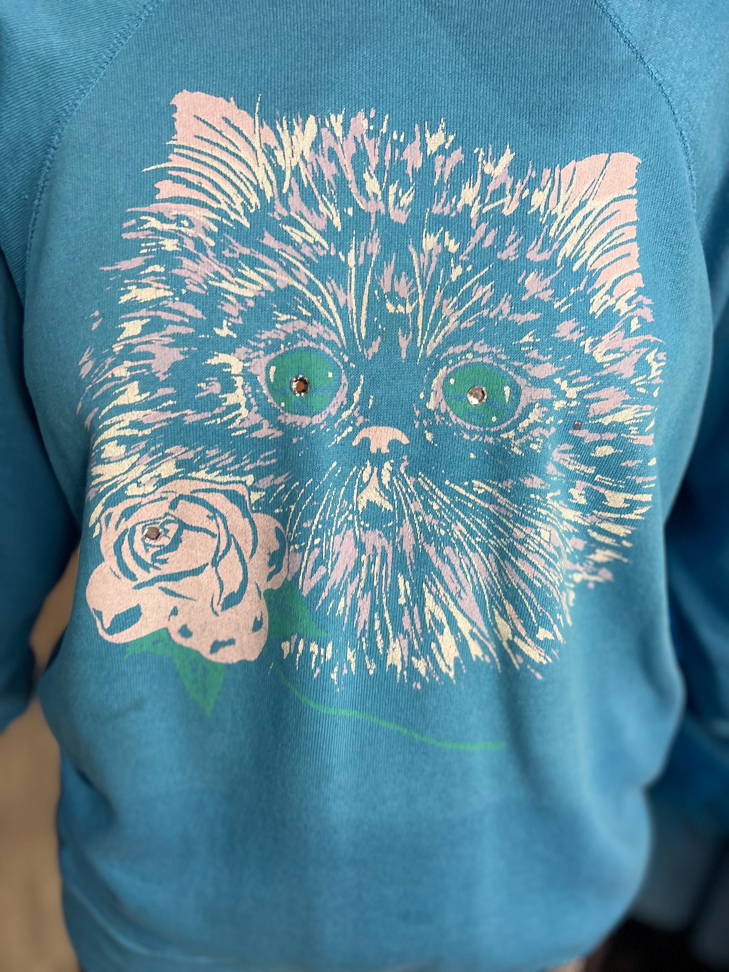 Vintage 80s Blue Cat Sweatshirt