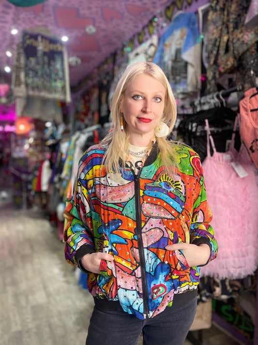 Vintage 90s Sequin Art Print Graphic Jacket - Spark Pretty