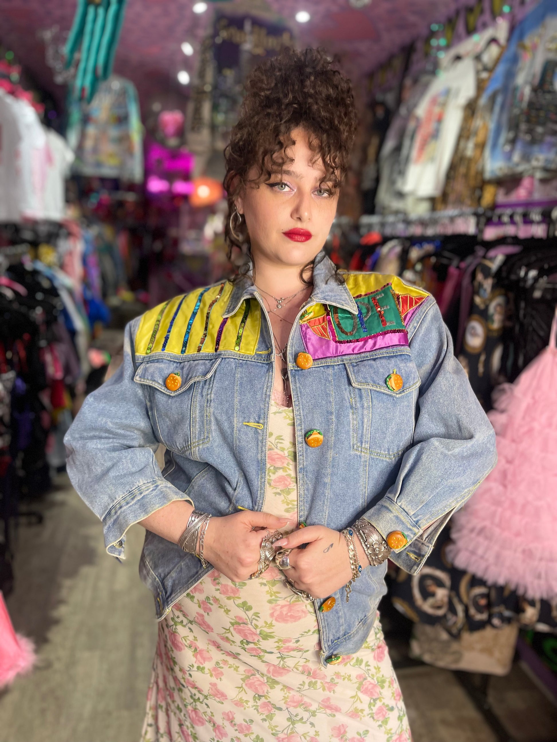 Vintage 90s Sequin Diner Theme Jean Jacket - Spark Pretty