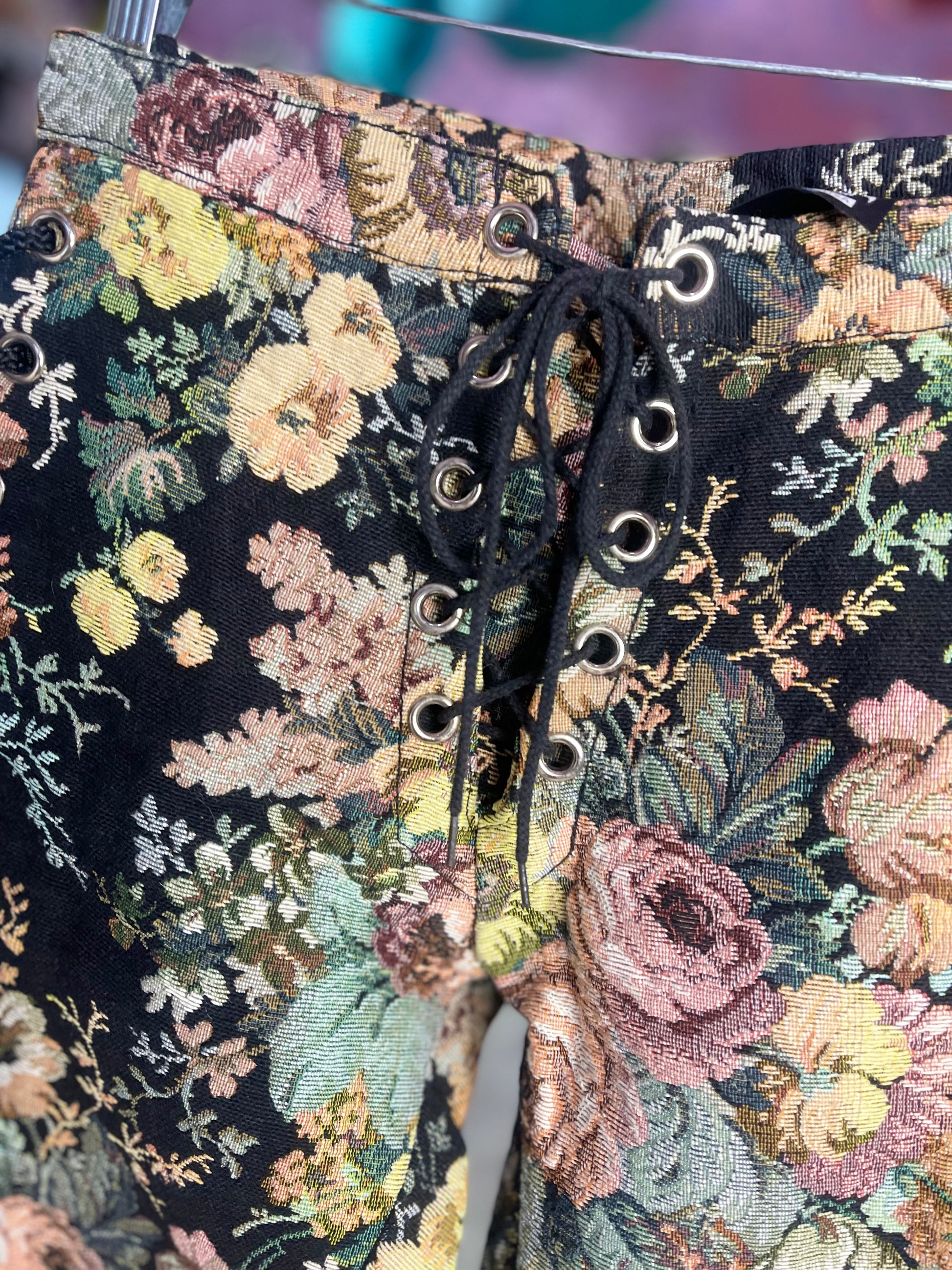 Vintage 90s RARE Lip Service Tapestry Lace Up Pants - Spark Pretty