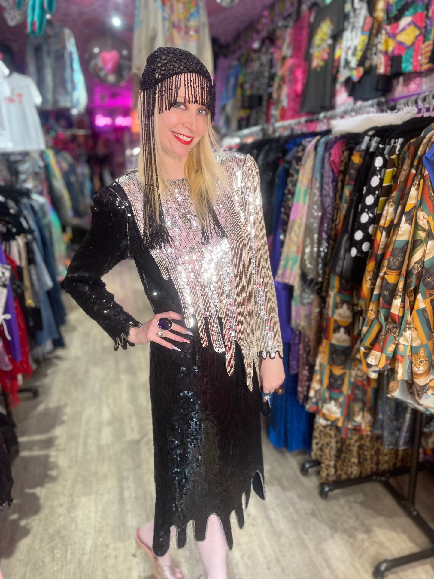 Vintage 80s Sequin Drip Style Dress - Spark Pretty
