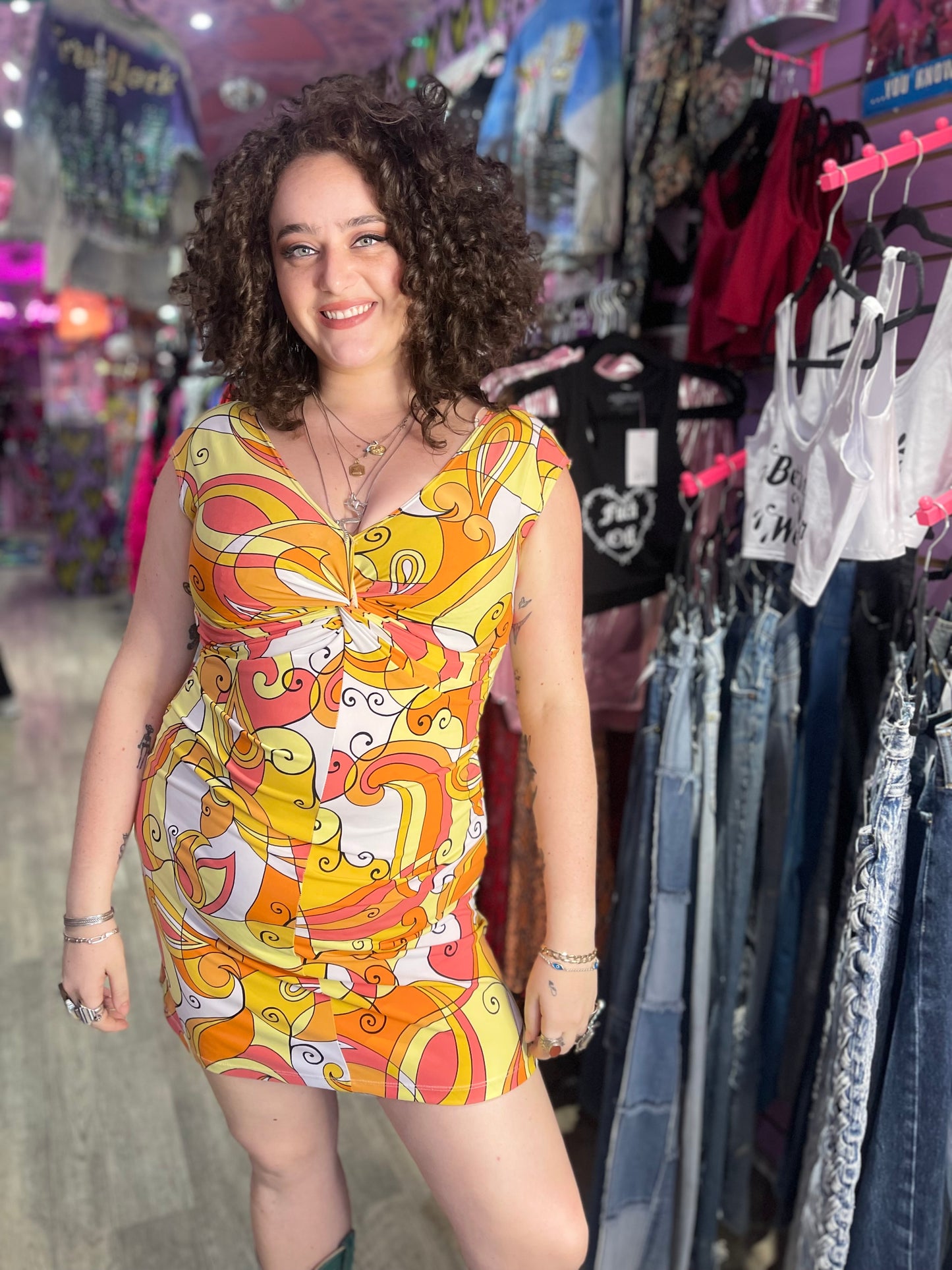 Vintage Y2K Midi Geometric Dress - Spark Pretty