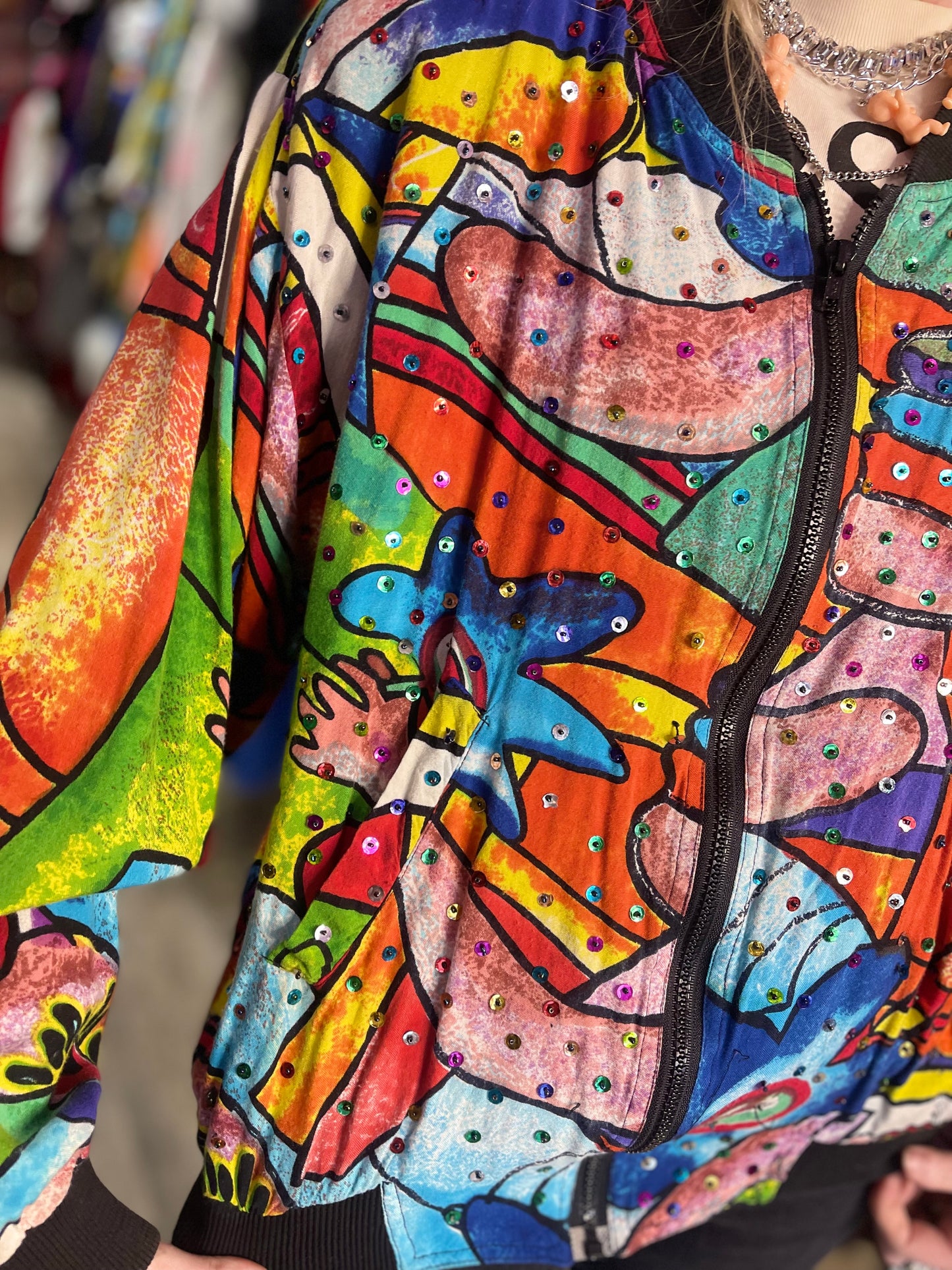 Vintage 90s Sequin Art Print Graphic Jacket - Spark Pretty