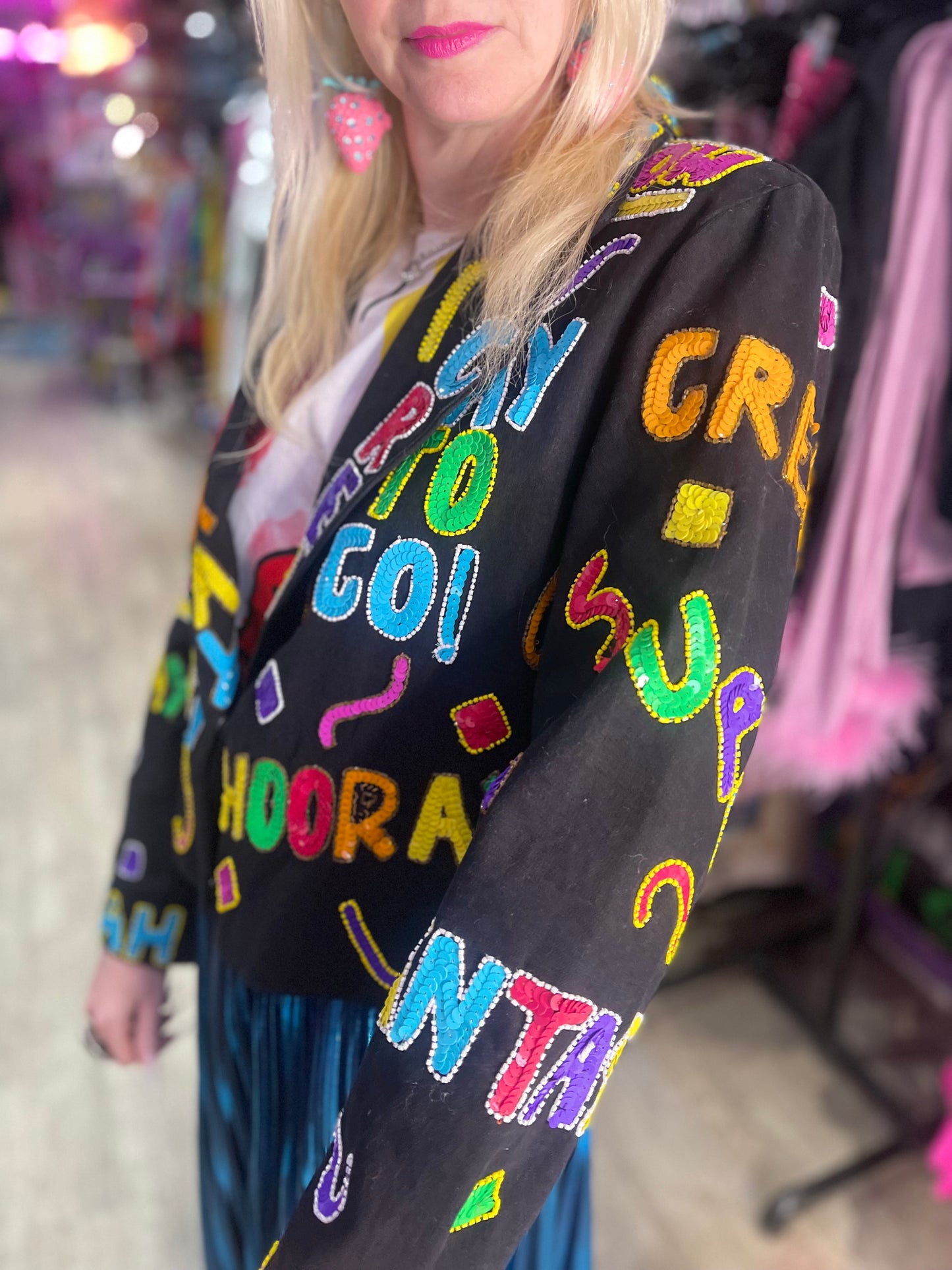 Vintage 90s Sequin Happy Words Denim Jacket - Spark Pretty
