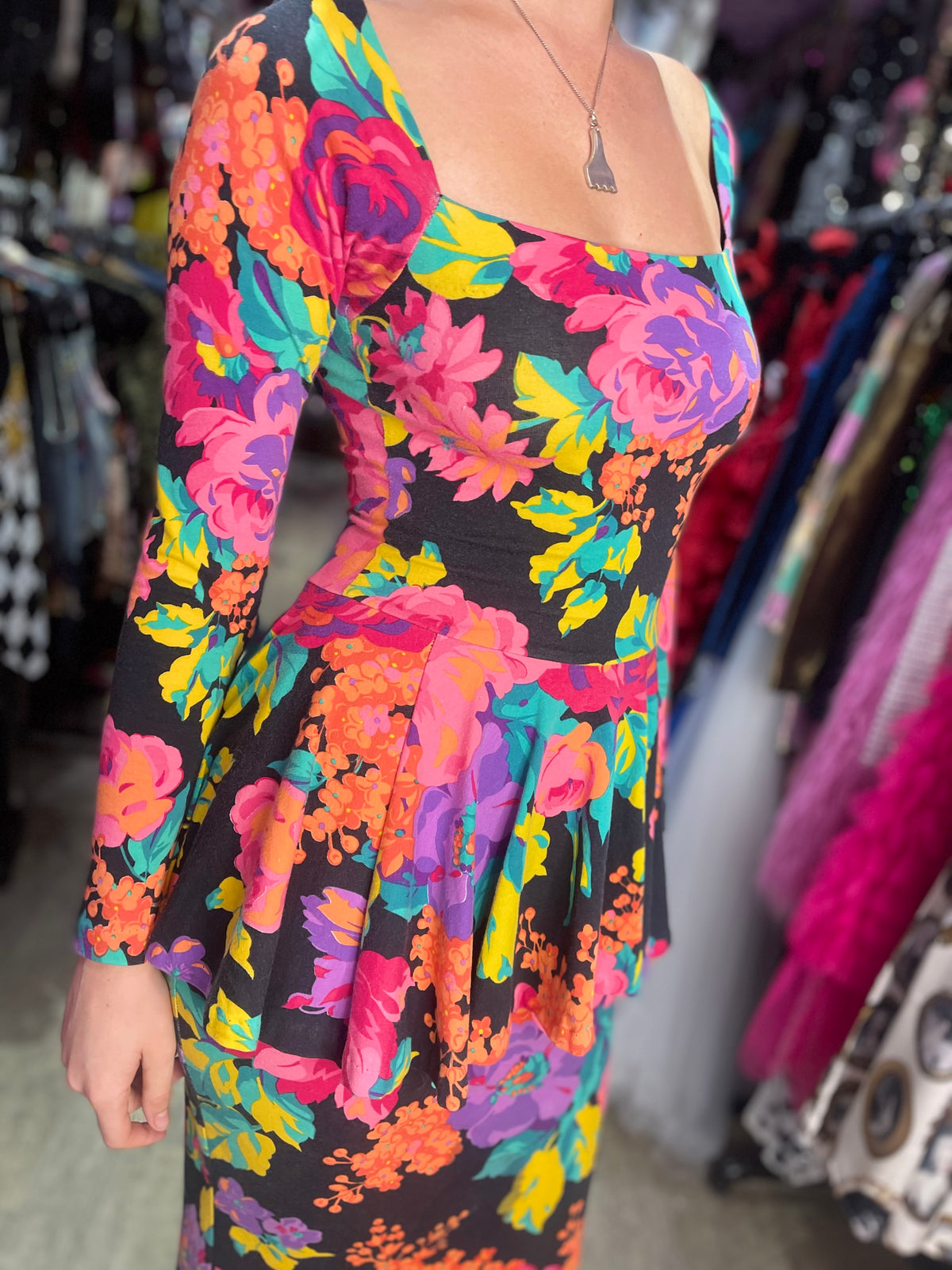 Vintage 80s Floral Punk Label Betsey Johnson Dress