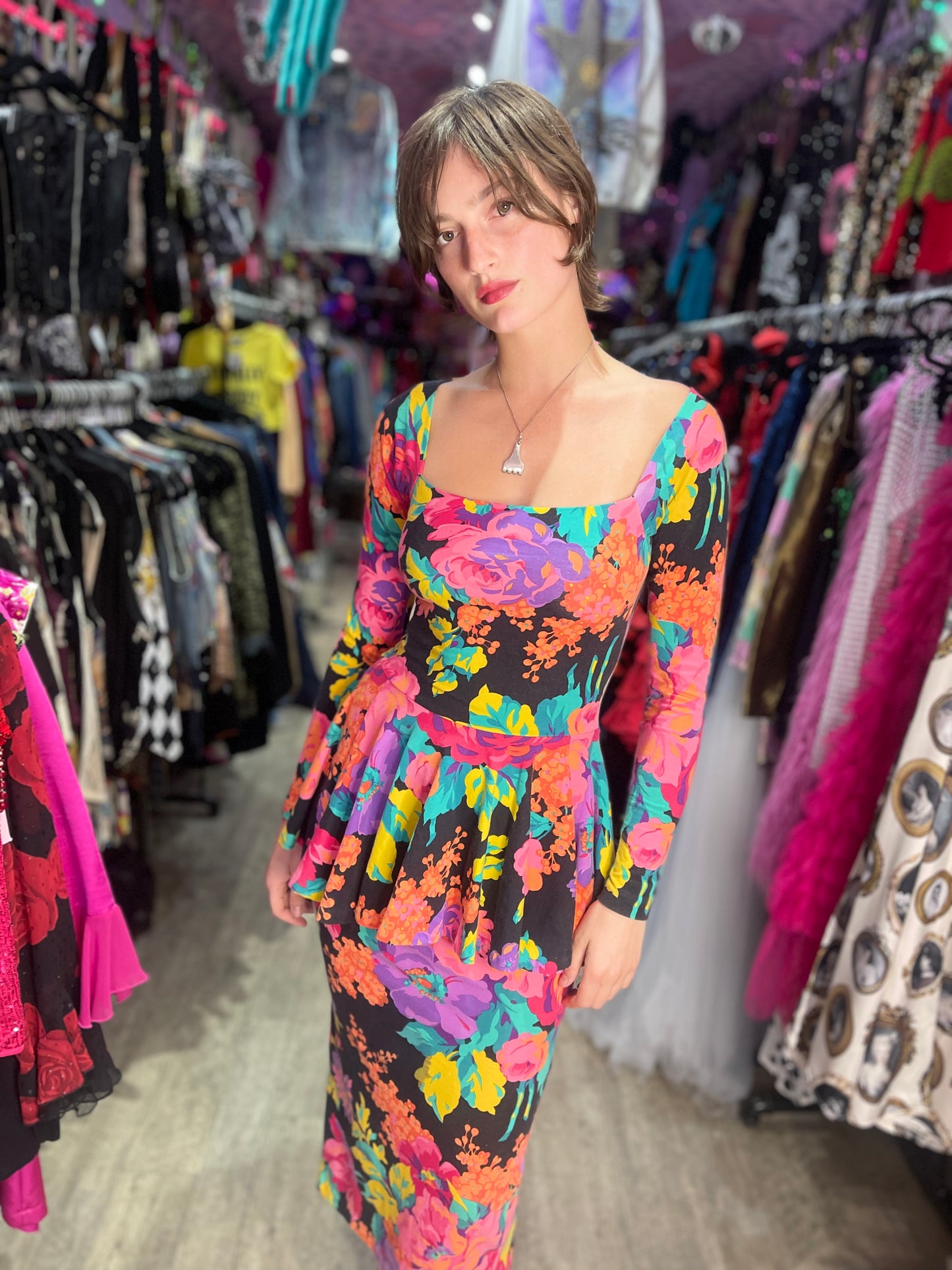 Vintage 80s Floral Punk Label Betsey Johnson Dress