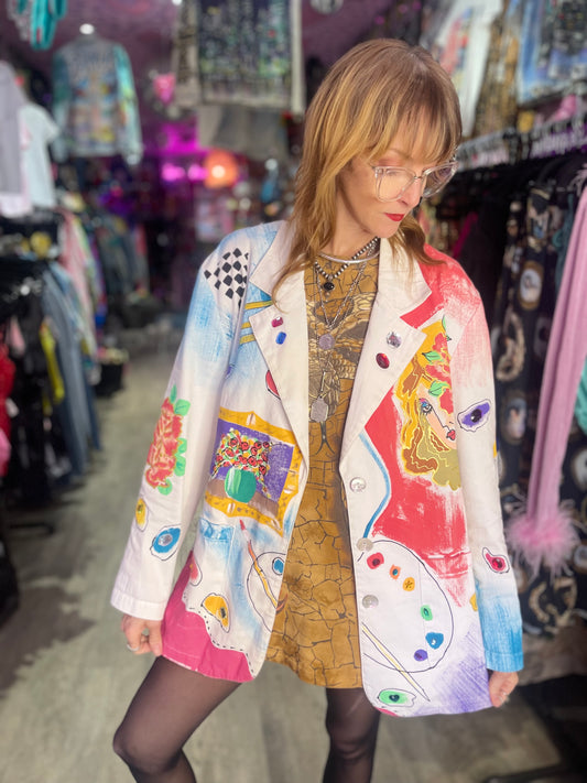 Vintage 90s Painted and Bedazzled Blazer - Spark Pretty