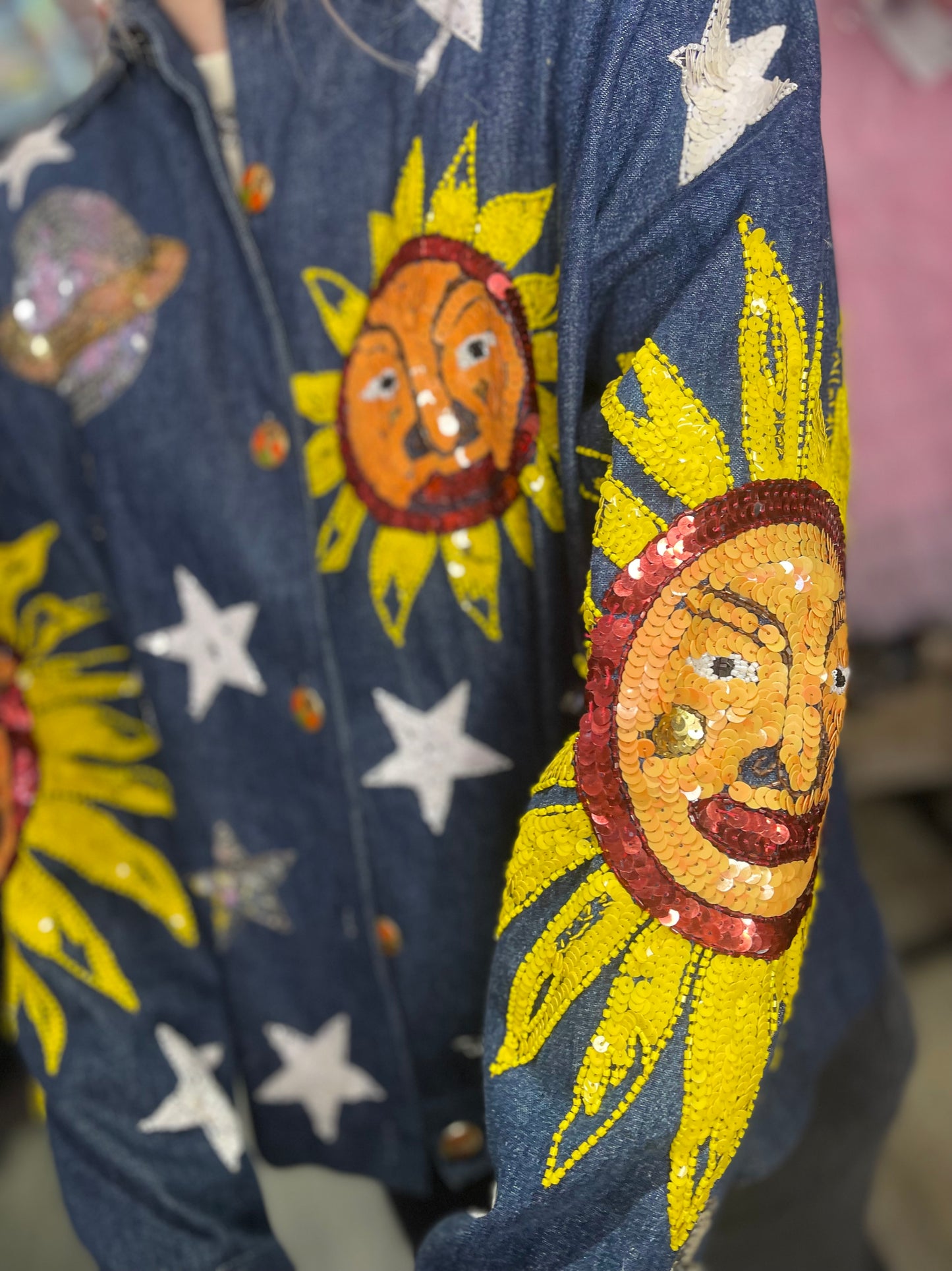 Vintage 90s Sequin Suns Celestial Denim Jacket - Spark Pretty