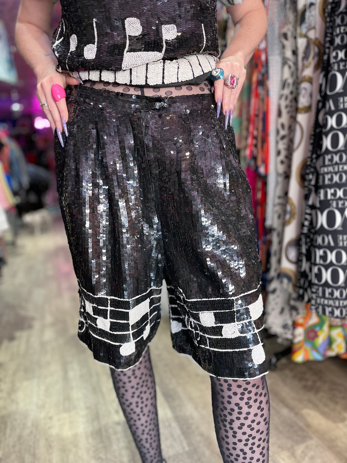 Vintage 80s Sequin Piano Key Sequin Shorts
