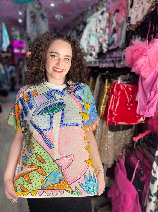 Vintage 90s Sequin Face Shirt