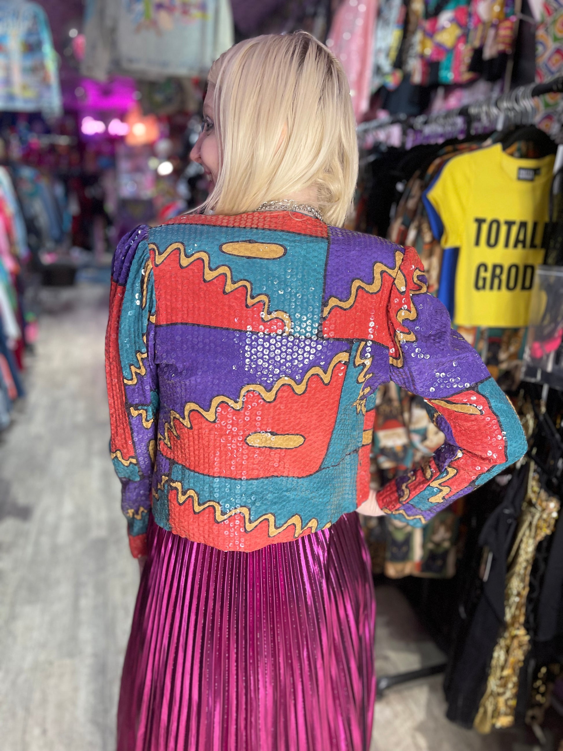 Vintage 80s Sequin Geometric Bolero Jacket - Spark Pretty
