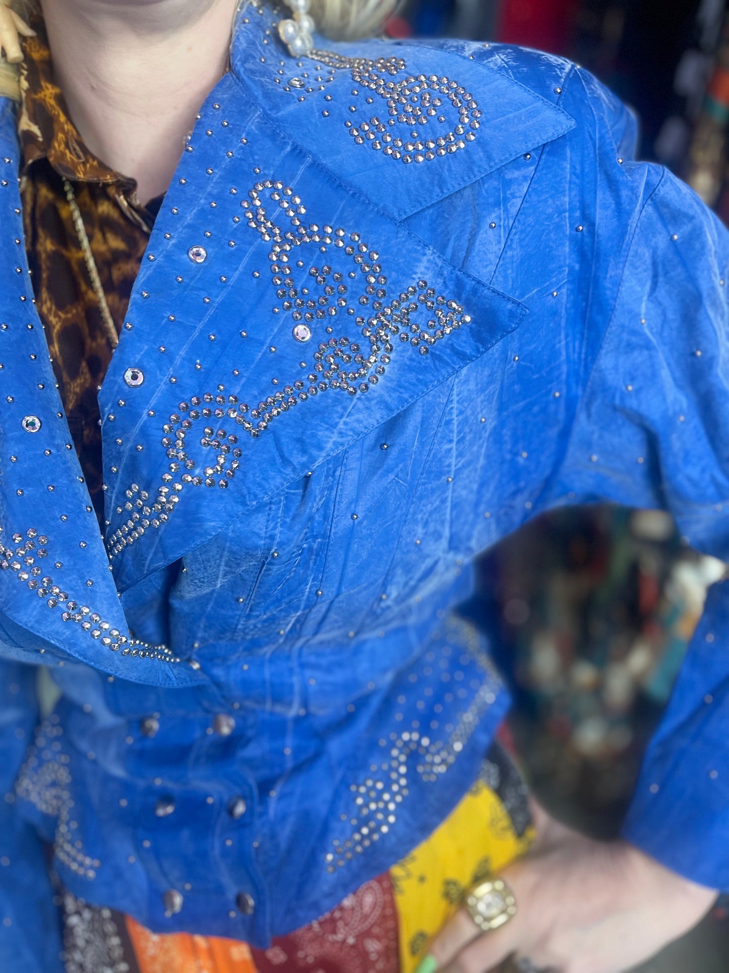 Vintage 90s Bedazzled Studded Blue Jacket - Spark Pretty