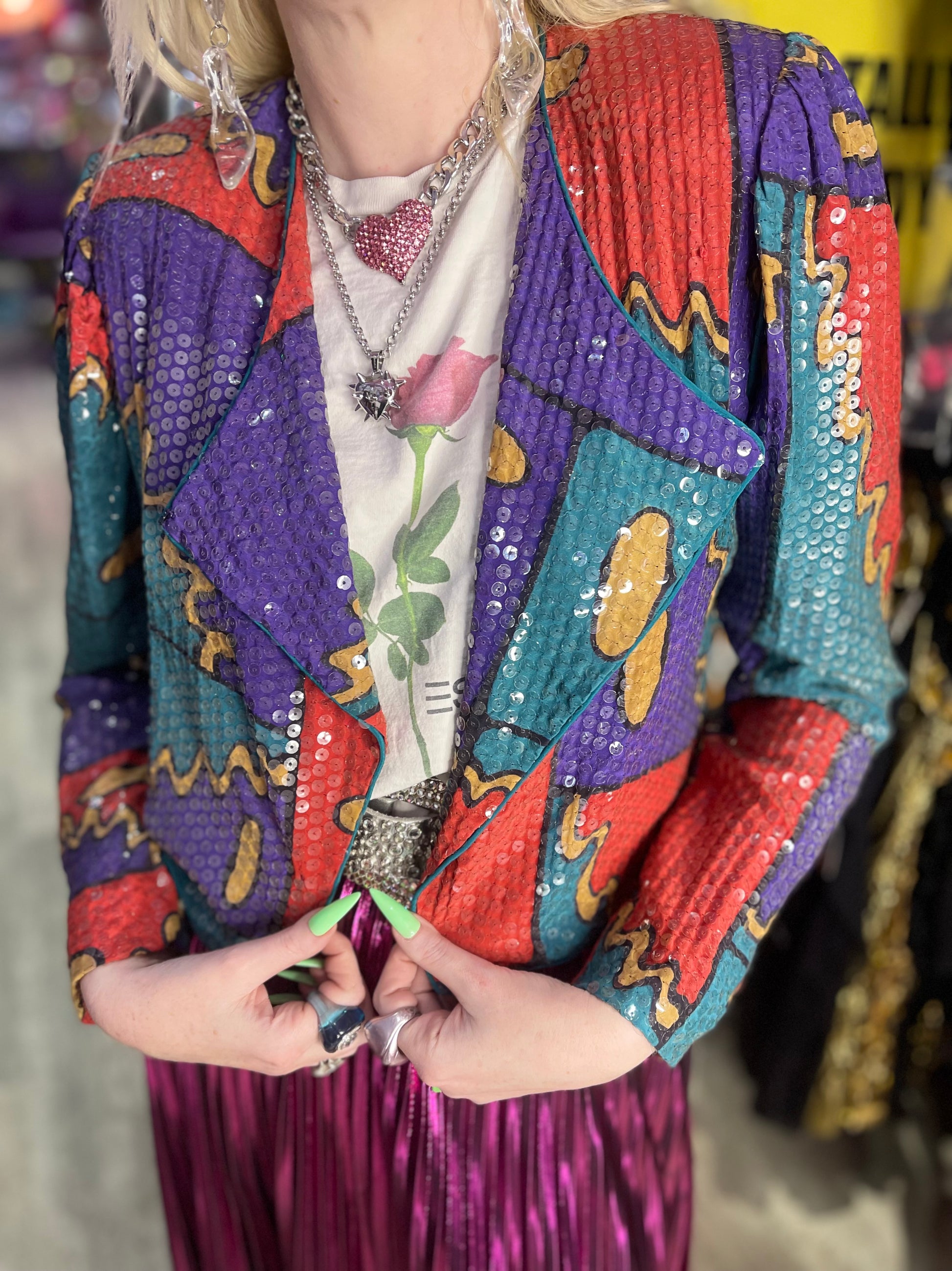 Vintage 80s Sequin Geometric Bolero Jacket - Spark Pretty