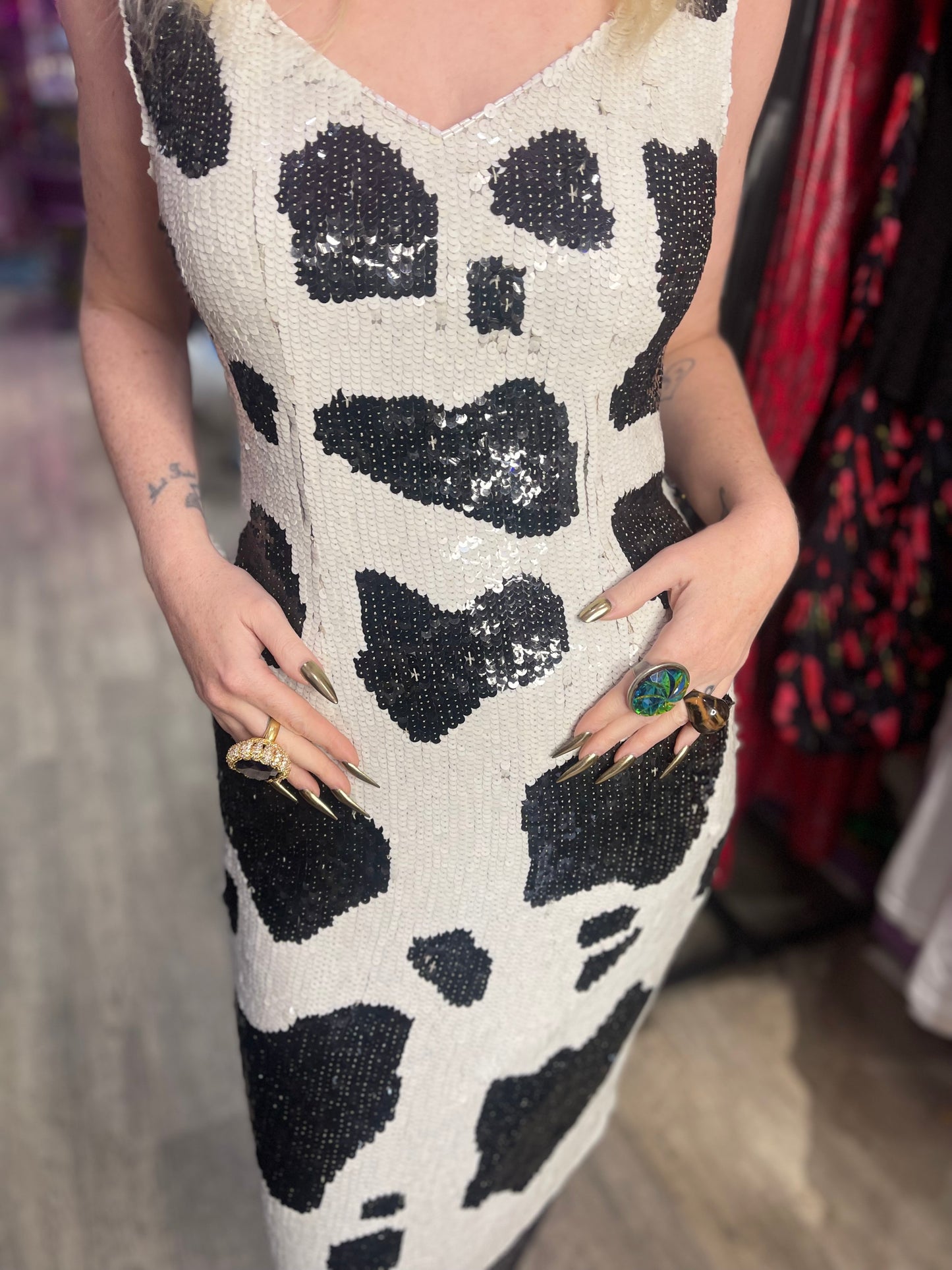 Vintage 90s Sequin Cow Print Dress