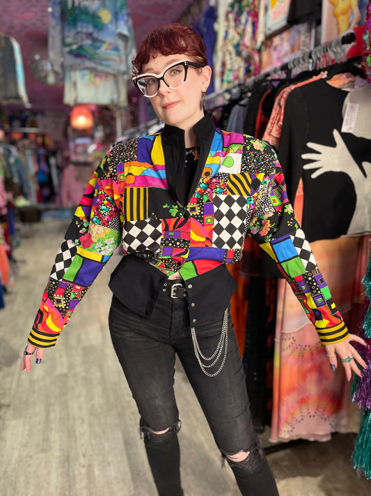 Vintage 90s Colorful Mix Print Peplum Jacket