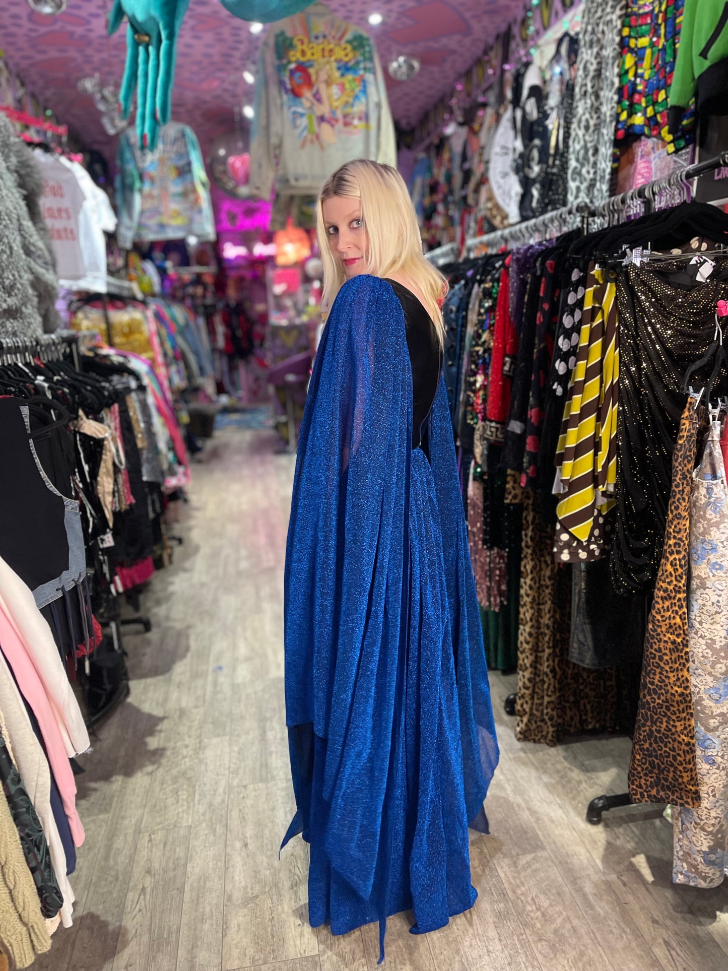 Vintage 90s Goth Electric Blue Maxi Glitter Dress
