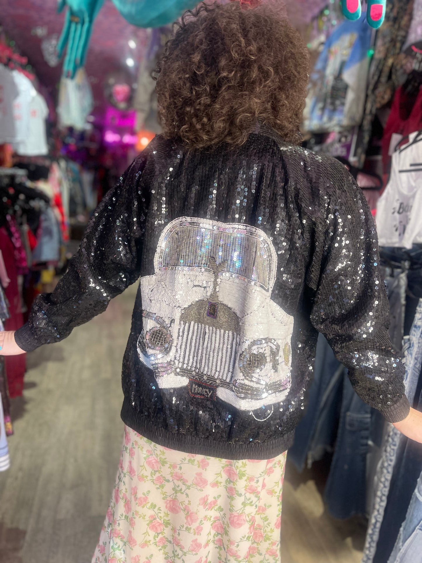 Vintage 80s Sequin Rolls Royce Bomber Jacket