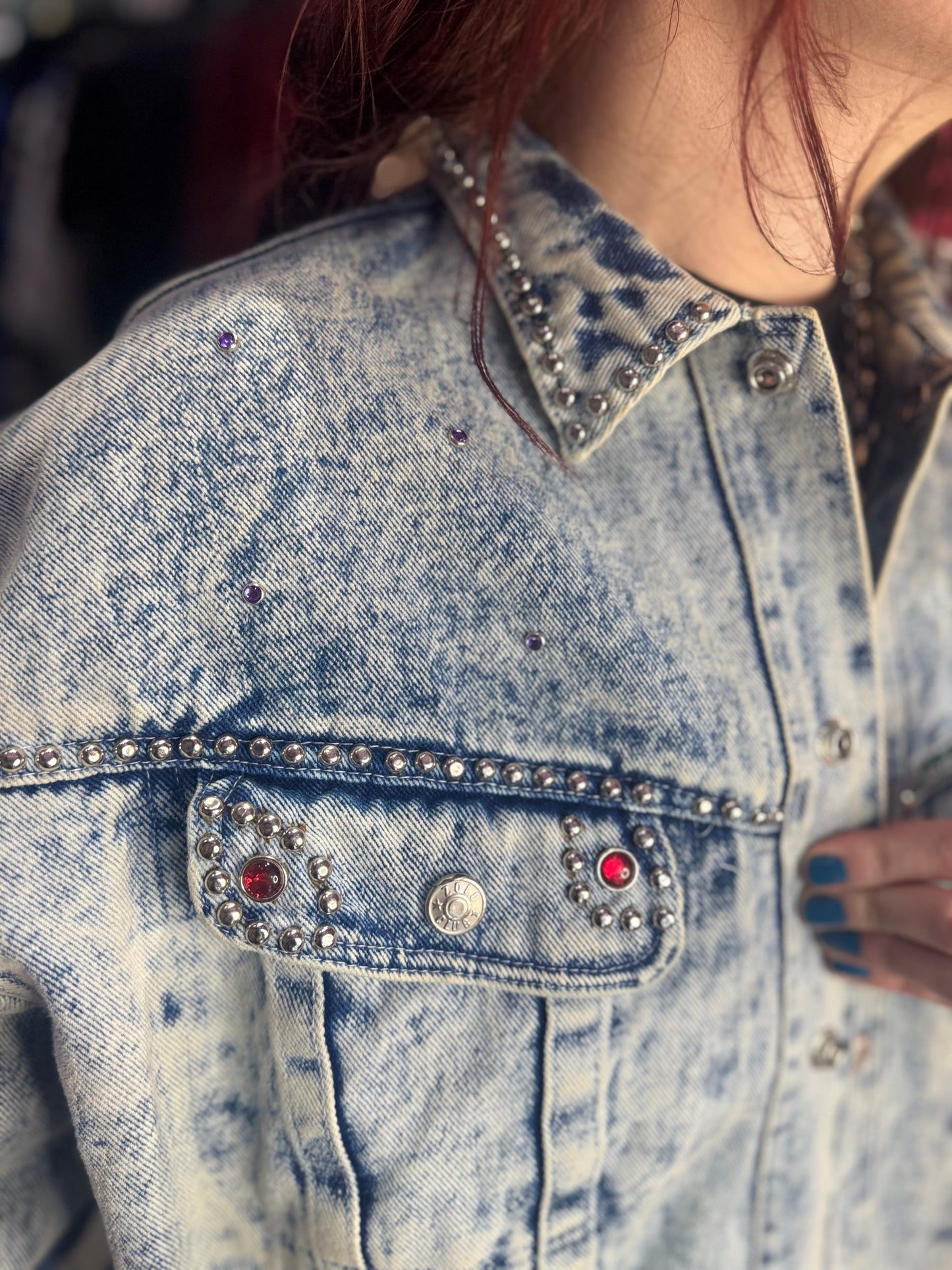 Vintage 90s Painted Airplane Wings Jean Jacket