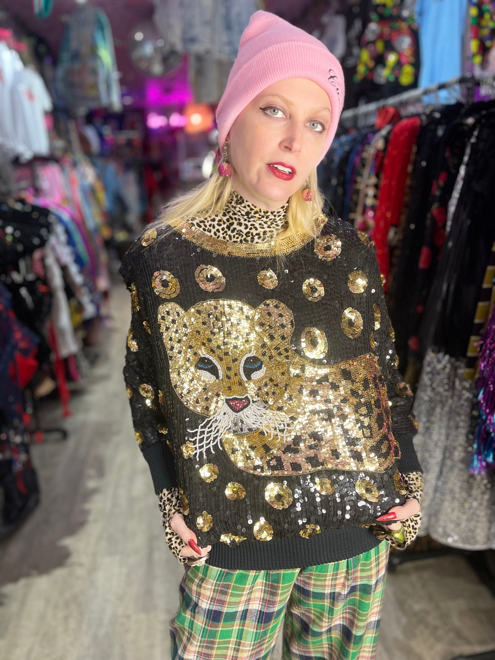 Vintage 80s Sequin Tiger Blouse - Spark Pretty