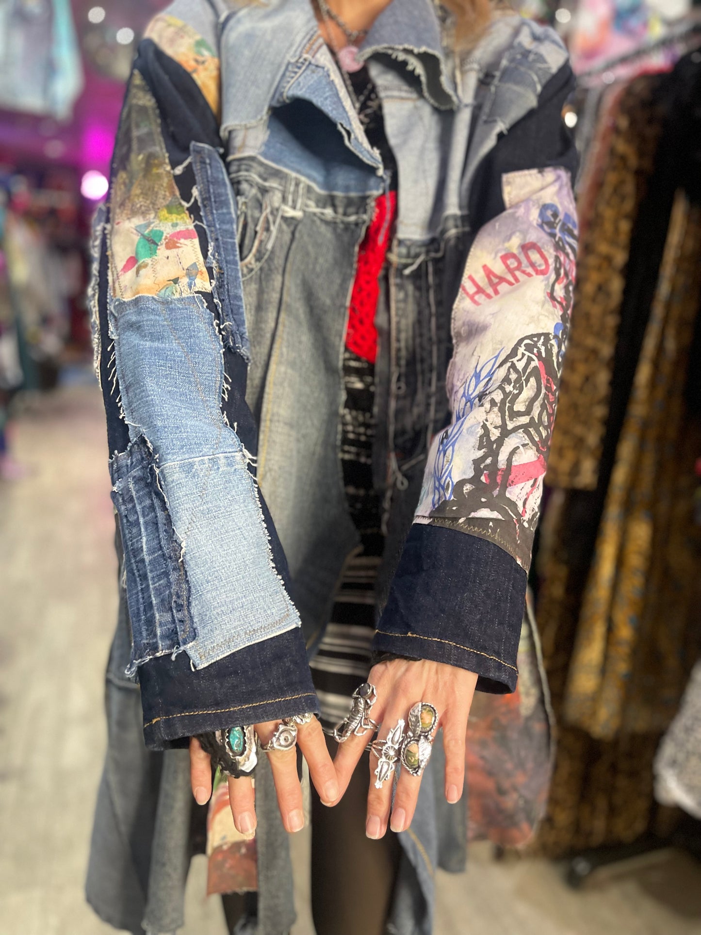 Vintage Y2K Denim Patchwork Duster