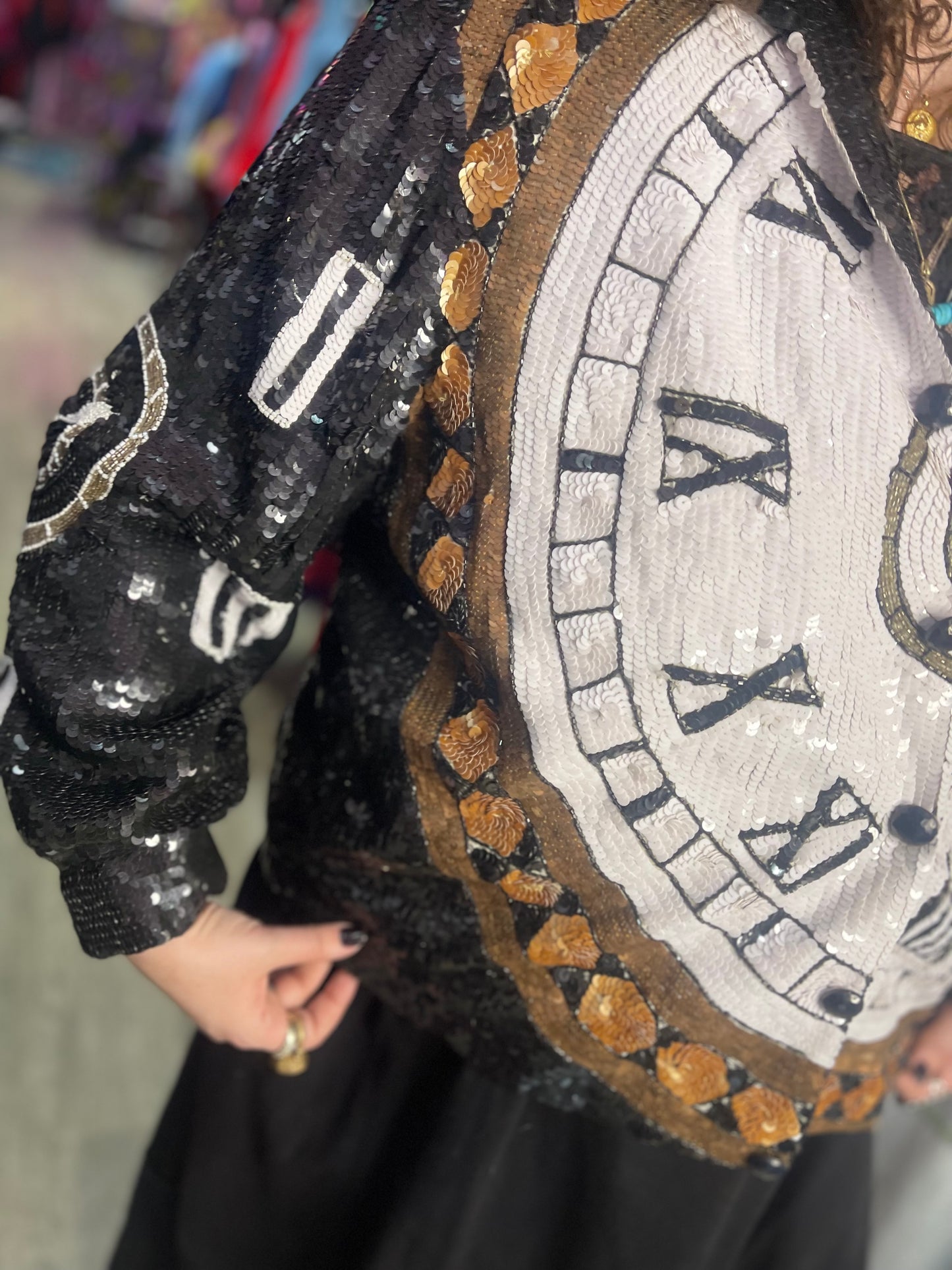 Vintage 90s Clock Sequin Encrusted Bomber Jacket - Spark Pretty