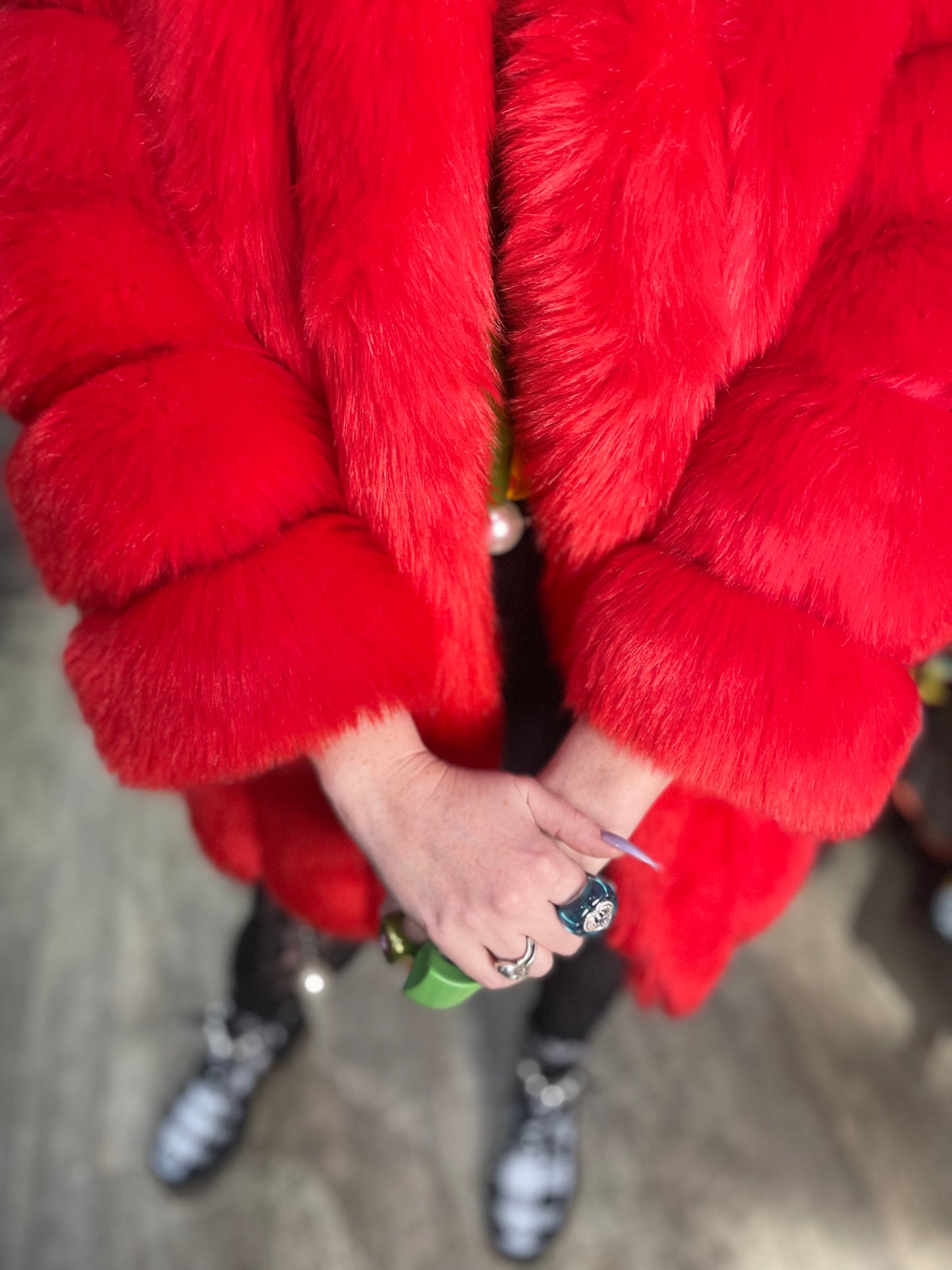 Vintage Y2K Red Faux Fur Chubby Coat - Spark Pretty
