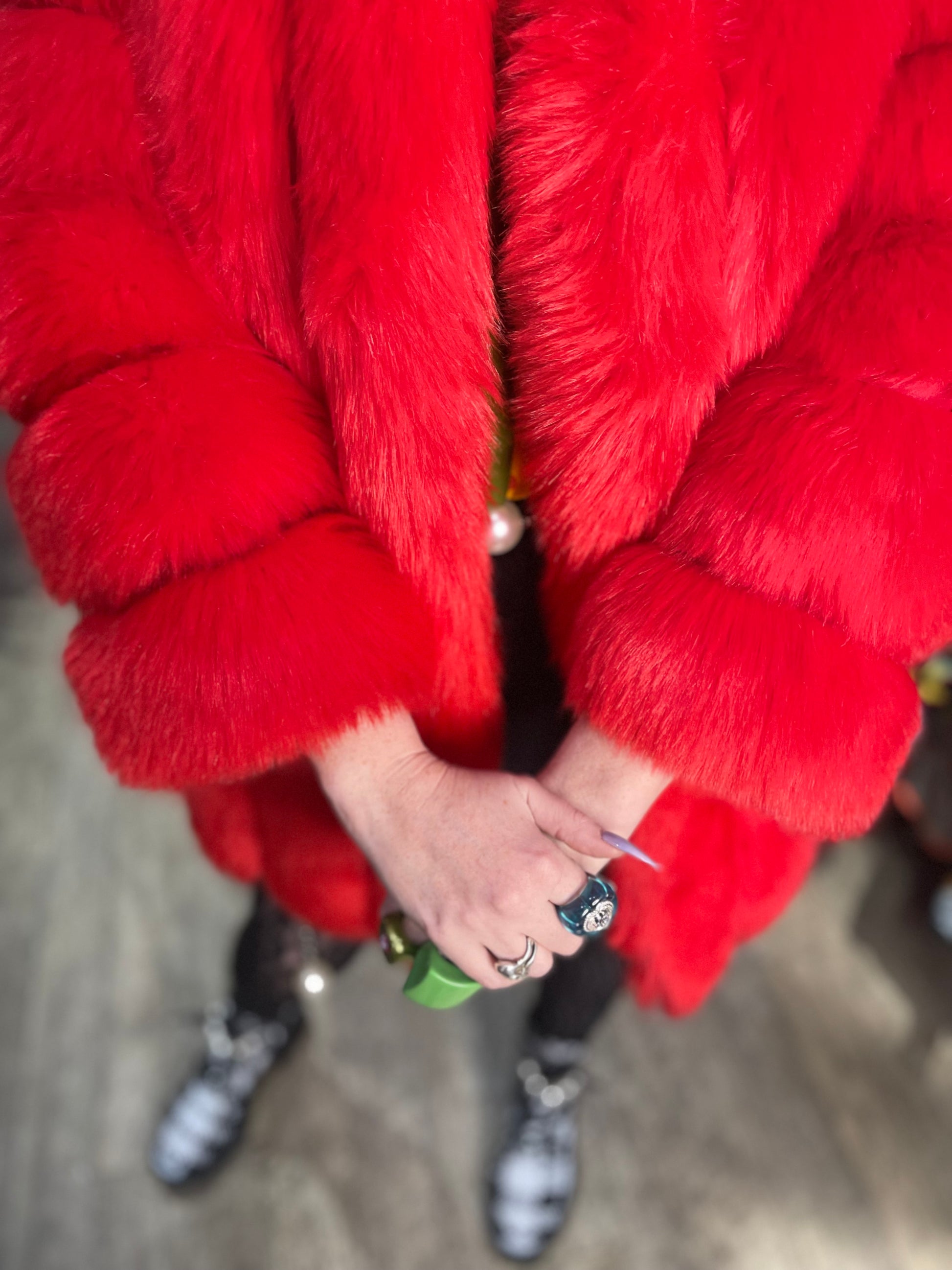 Vintage Y2K Red Faux Fur Chubby Coat - Spark Pretty