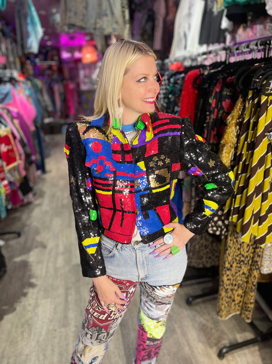 Vintage 90s Sequin Squares & Stars Jacket
