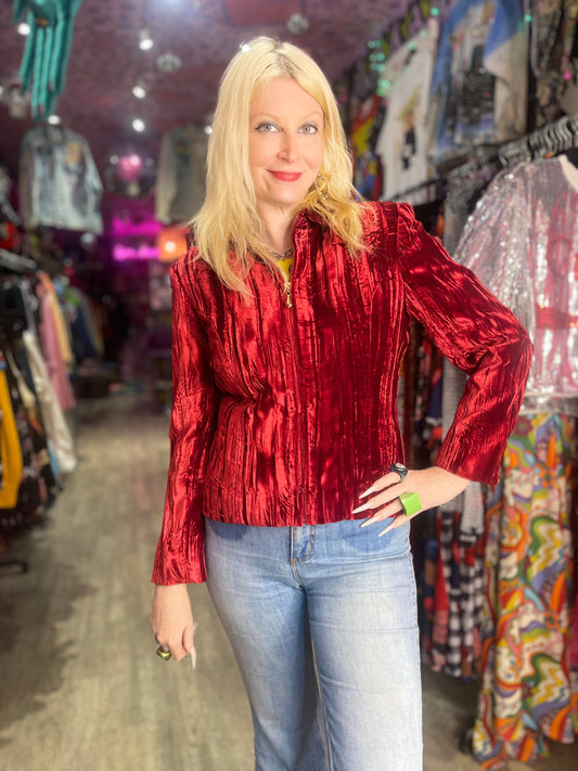 Vintage 90s Crushed Velvet Burnout Jacket - Spark Pretty