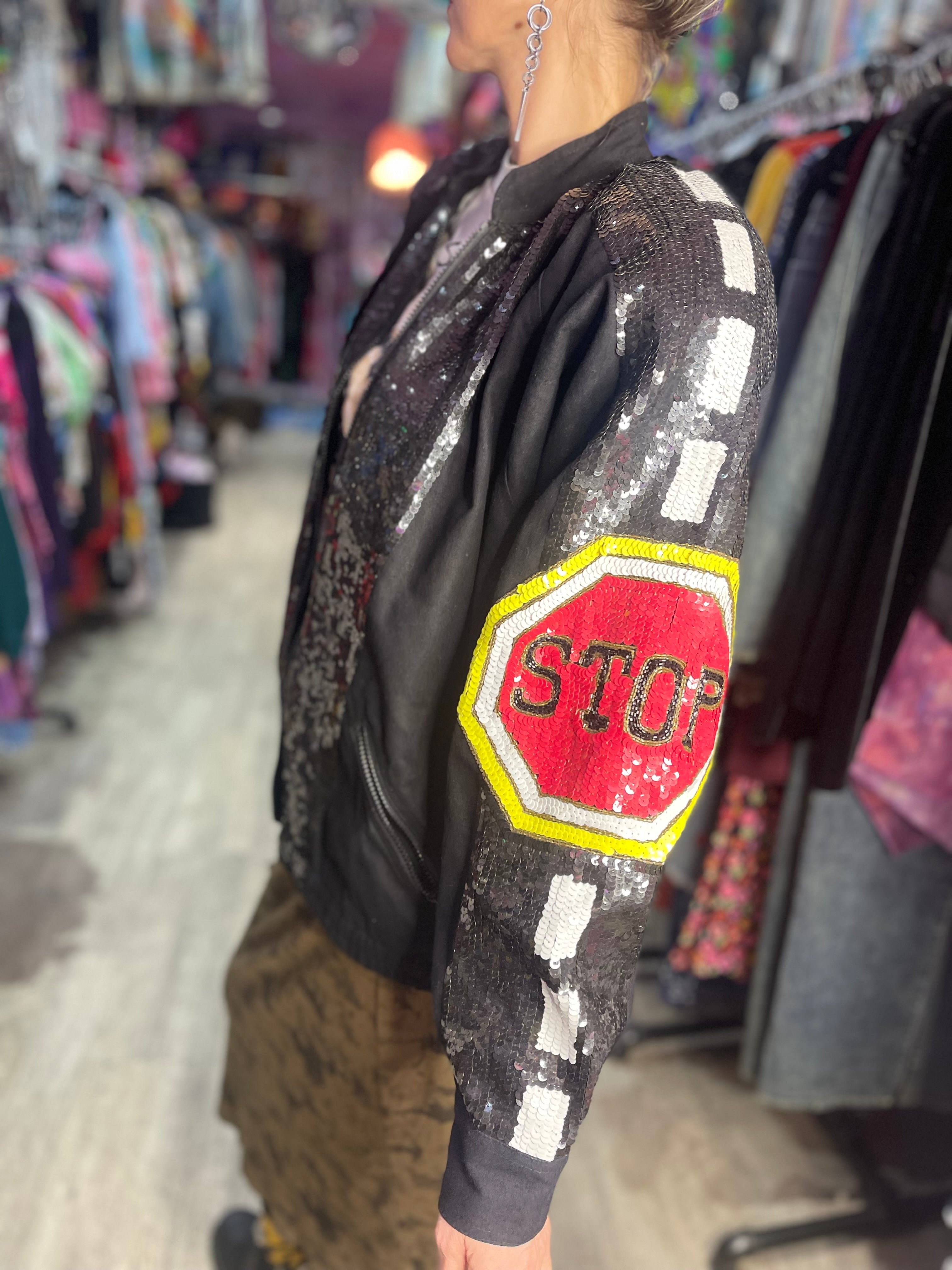 Vintage 90s Sequin Stop Sign Bomber Jacket – Spark Pretty