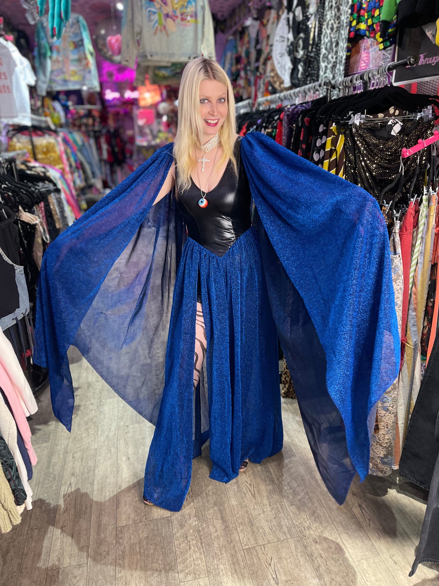 Vintage 90s Goth Electric Blue Maxi Glitter Dress