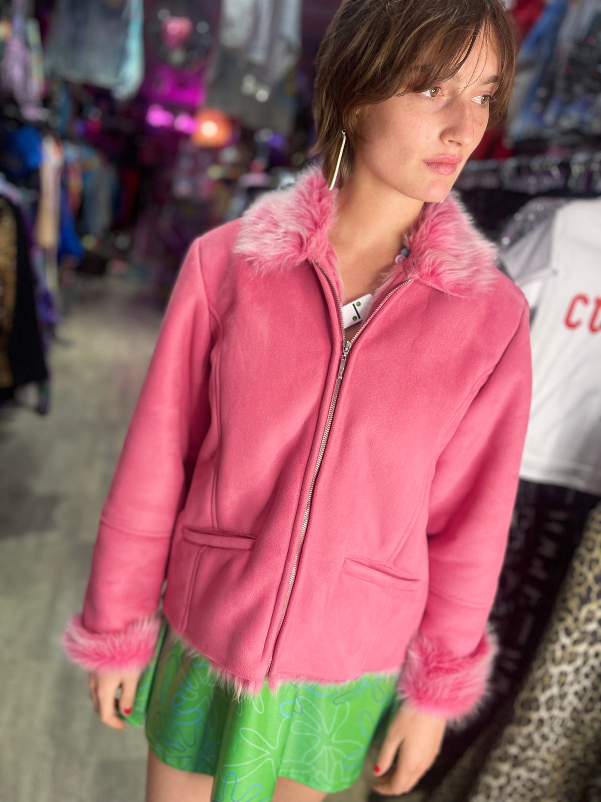 Vintage Y2K Pink Faux Fur Coat - Spark Pretty