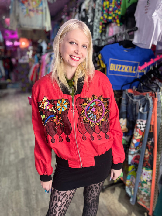 Vintage 90s Geometric Beaded Bomber Jacket - Spark Pretty